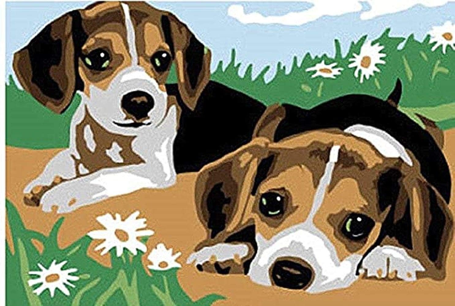 Paint by Numbers for Kids, Two Dogs, Puppy Puppies Animals Framed Canvas Ages 4+ (Dogs)