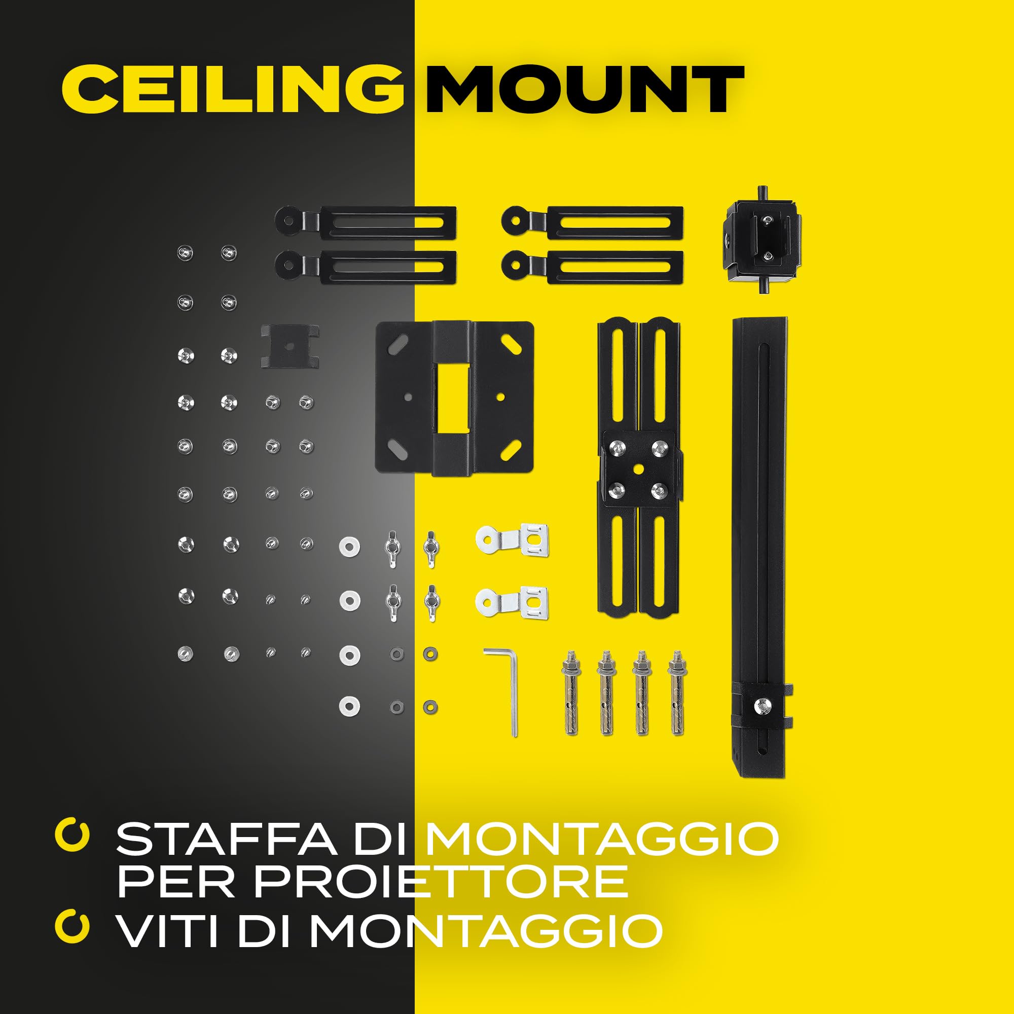 Overmax Ceiling Mount supporto per proiettore fino a 20 kg, lunghezza regolabile, regolazione dell'angolo 25 gradi, in acciaio, montaggio a parete e a soffitto, struttura leggera e stabile