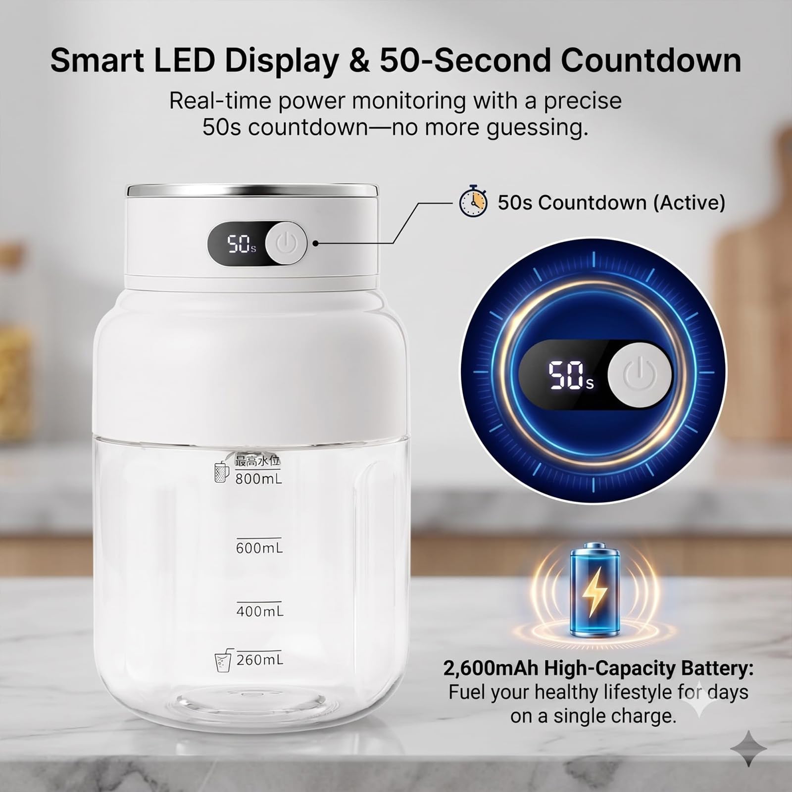 Spremiagrumi Portatile, Bicchiere da Succo Senza Fili Portatile da 1,2L con Display LED, Doppio Coperchio Ricaricabile via USB per Smoothie, Frullati e Bevande di Frutta Fresca