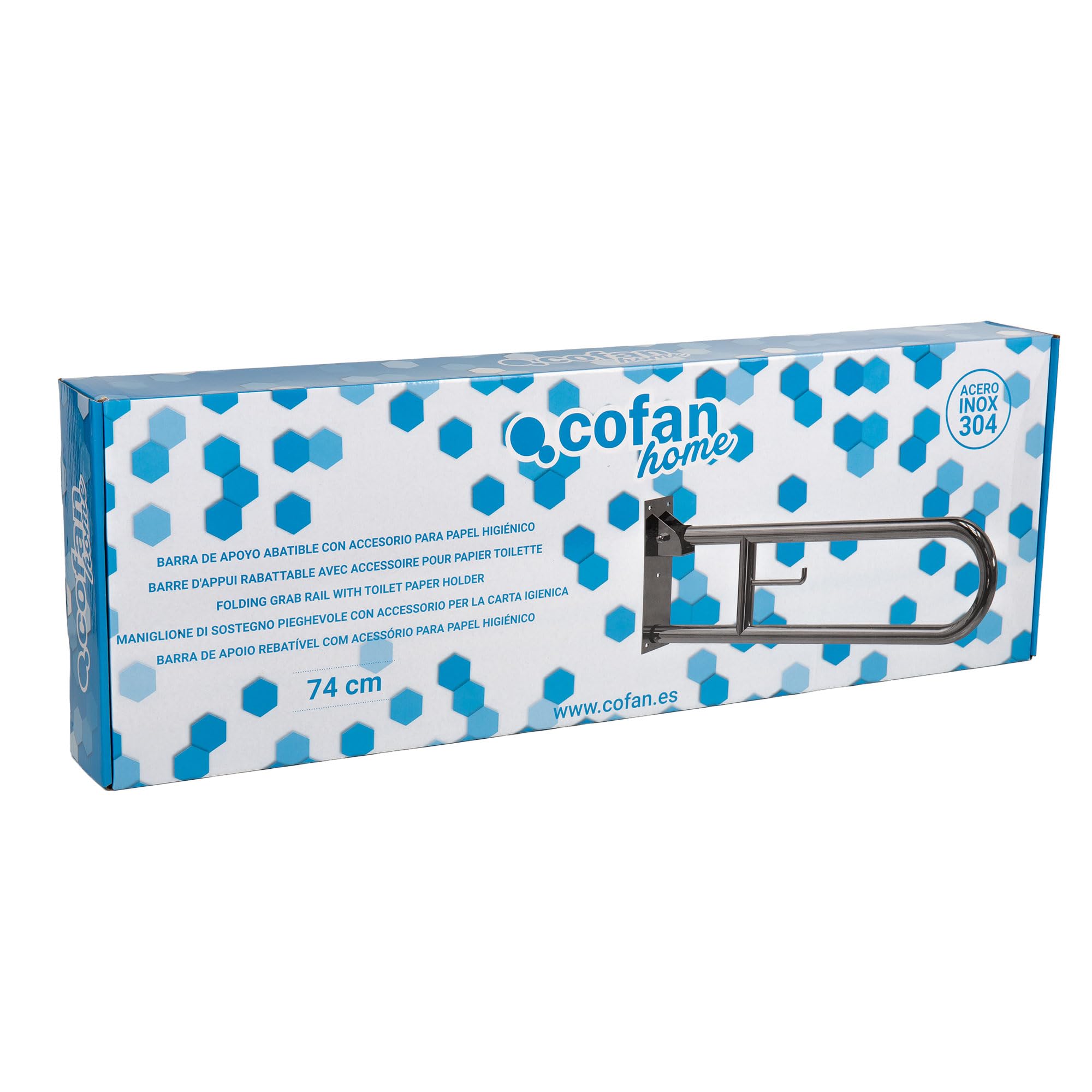 Cofan Barra de Apoyo Abatible Vertical con Accesorio para Papel Higiénico | Medida: 74 cm de largo y 3,2 cm de diámetro