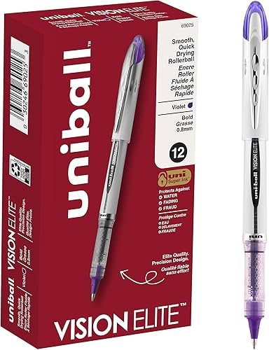 uni-ball Vision Elite - Bolígrafos de punta redonda gruesa (132 de pulgada), color violeta, 12 unidades