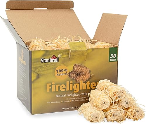 Stanbroil 50 piezas de iniciadores de fuego de carbón natural, iluminación súper rápida, perfectos para parrillas de barbacoa, ahumadores, estufa de Stanbroil 50 piezas de iniciadores de fuego de carbón natural, iluminación súper rápida, perfectos para parrillas de barbacoa, ahumadores, estufa de