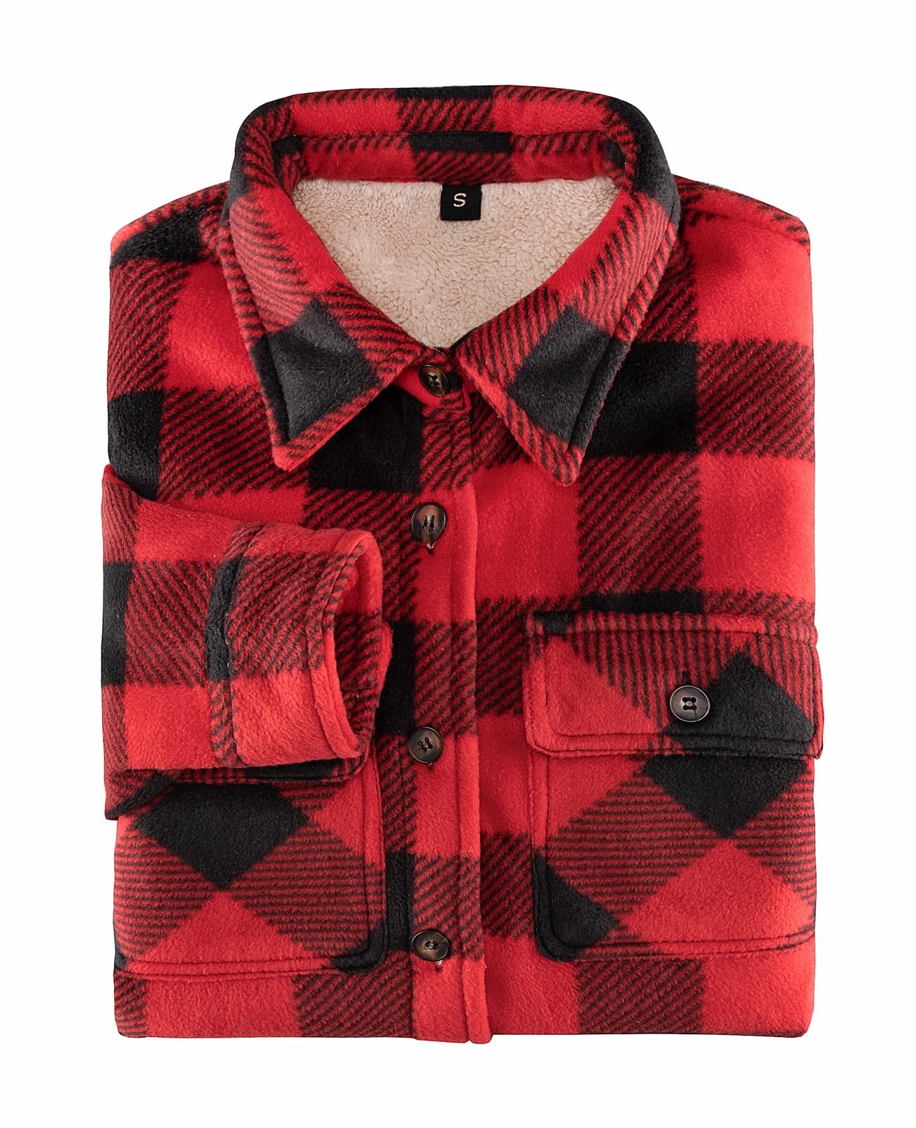 ThCreasa Womens Sherpa Fleece Lined Flannel Shirt Jacket Warm Button Up Plaid Shirt Jac (Sherpa Fleece Throughout)