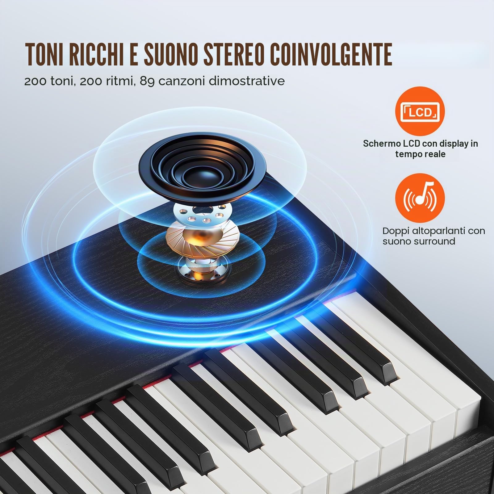 VEVOR Pianoforte Digitale con 88 Tasti Completamente Pesati, Tastiera Elettrica Set Pianoforte con Doppia Tastiera, Altoparlanti, Doppia Panca, Pianoforte 200 Suoni e Ritmi, Bluetooth USB MIDI