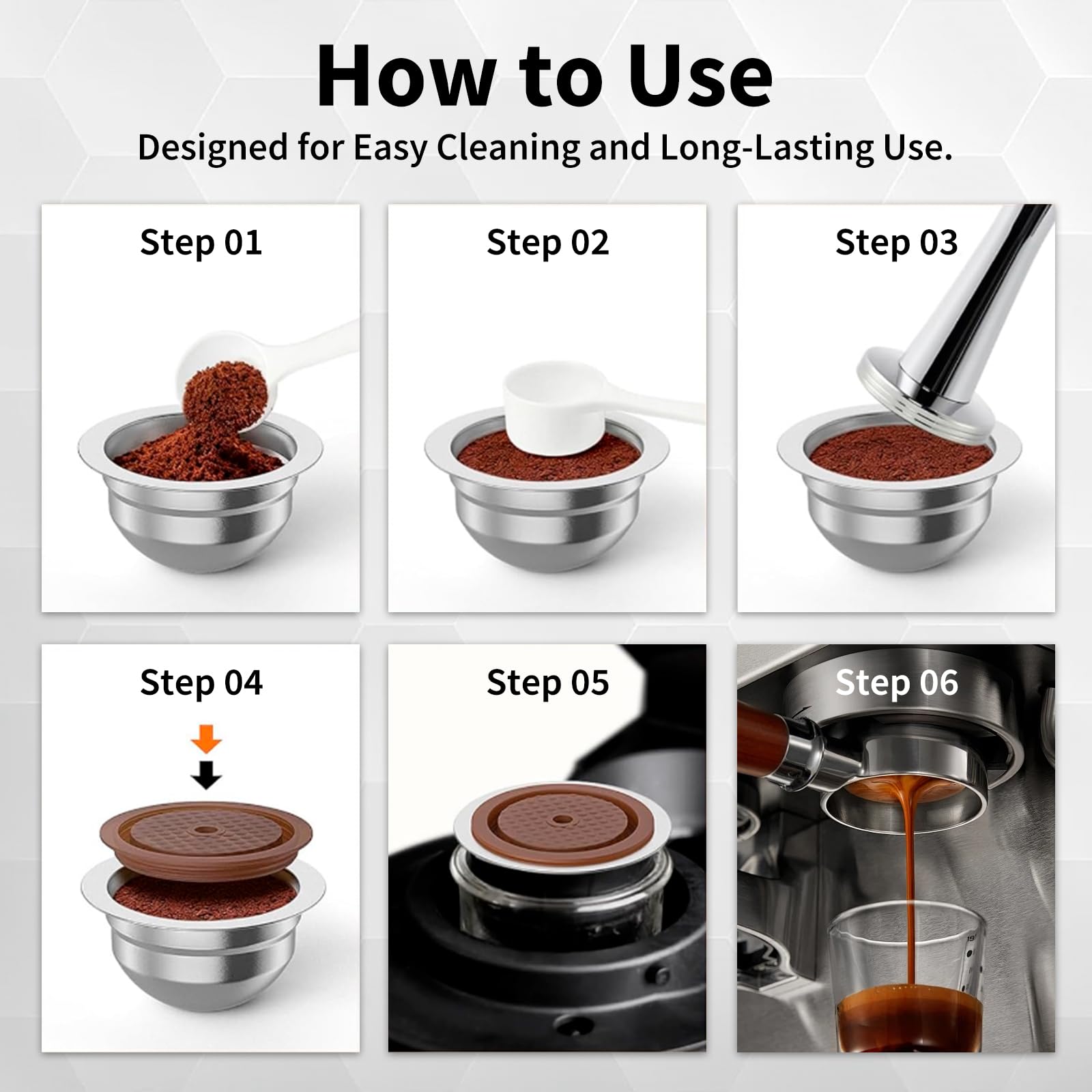 Cialde da caffè riutilizzabili per macchina Nespresso Vertuo, (230 ml e 150 ml) in acciaio inox, compatibili con Vertuo Plus/Pop/Next, include adesivi per codici a barre, coperchio in
