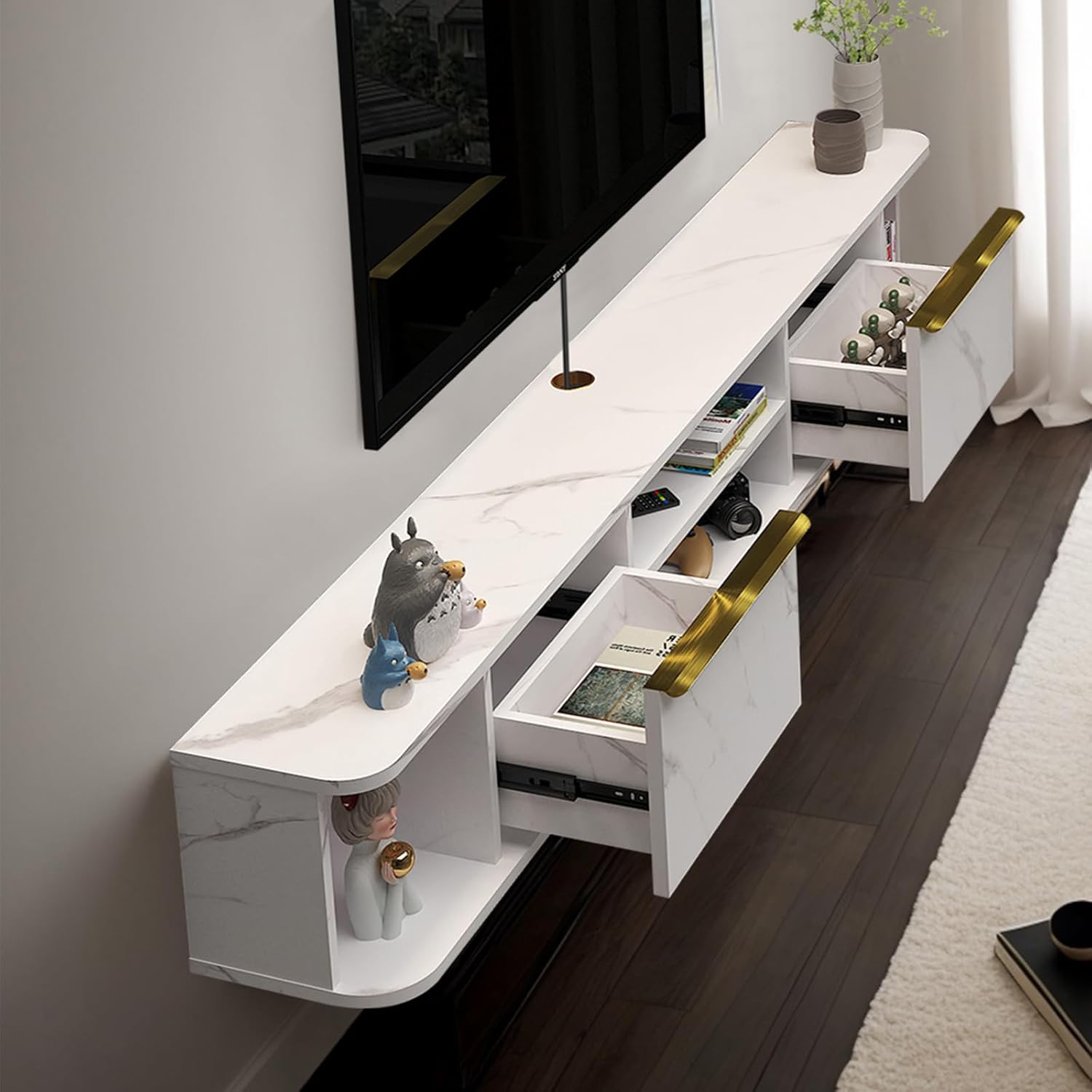 Pmnianhua Floating TV Stand with 2 Drawers,70'' Wall Mounted TV Shelf,Floating Shelf