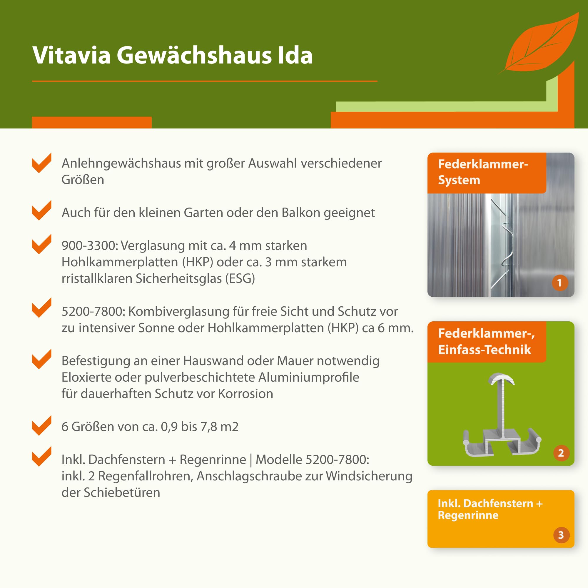 Vitavia Anlehn-Gewächshaus Ida 1300", smaragd grün, 1,3 m², 4 mm HKP | Wetterfestes & stabiles Wand-Gewächshaus zur Pflanzenanzucht | Ideales Treibhaus für Gemüse, Kräuter & Blumen
