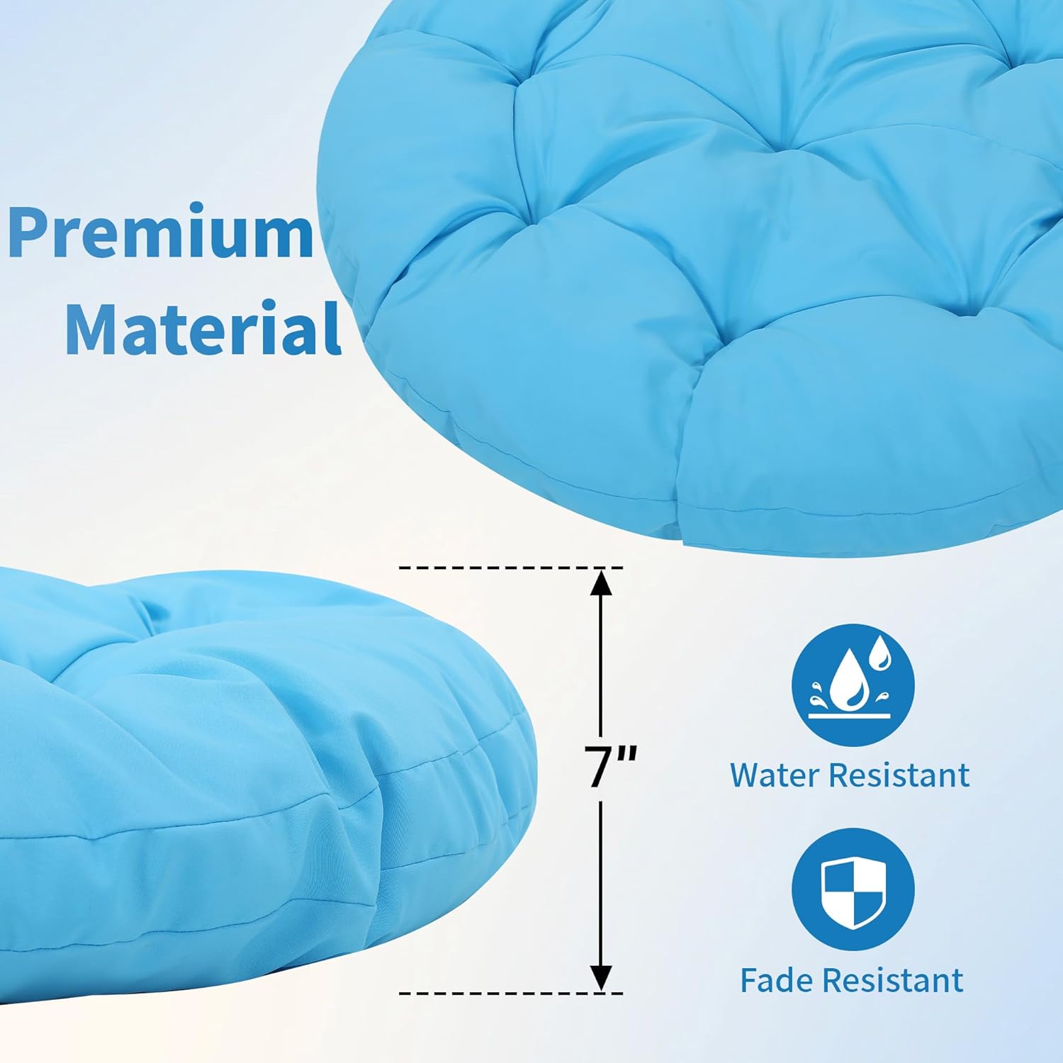 Kromax 40" Wicker Papasan Chair with Cushion and Frame, Round Circle Egg Chair for Both Indoors and Outdoors, Bedroom Living Room, Patio Steel Frame, Black Frame with Blue Cushion
