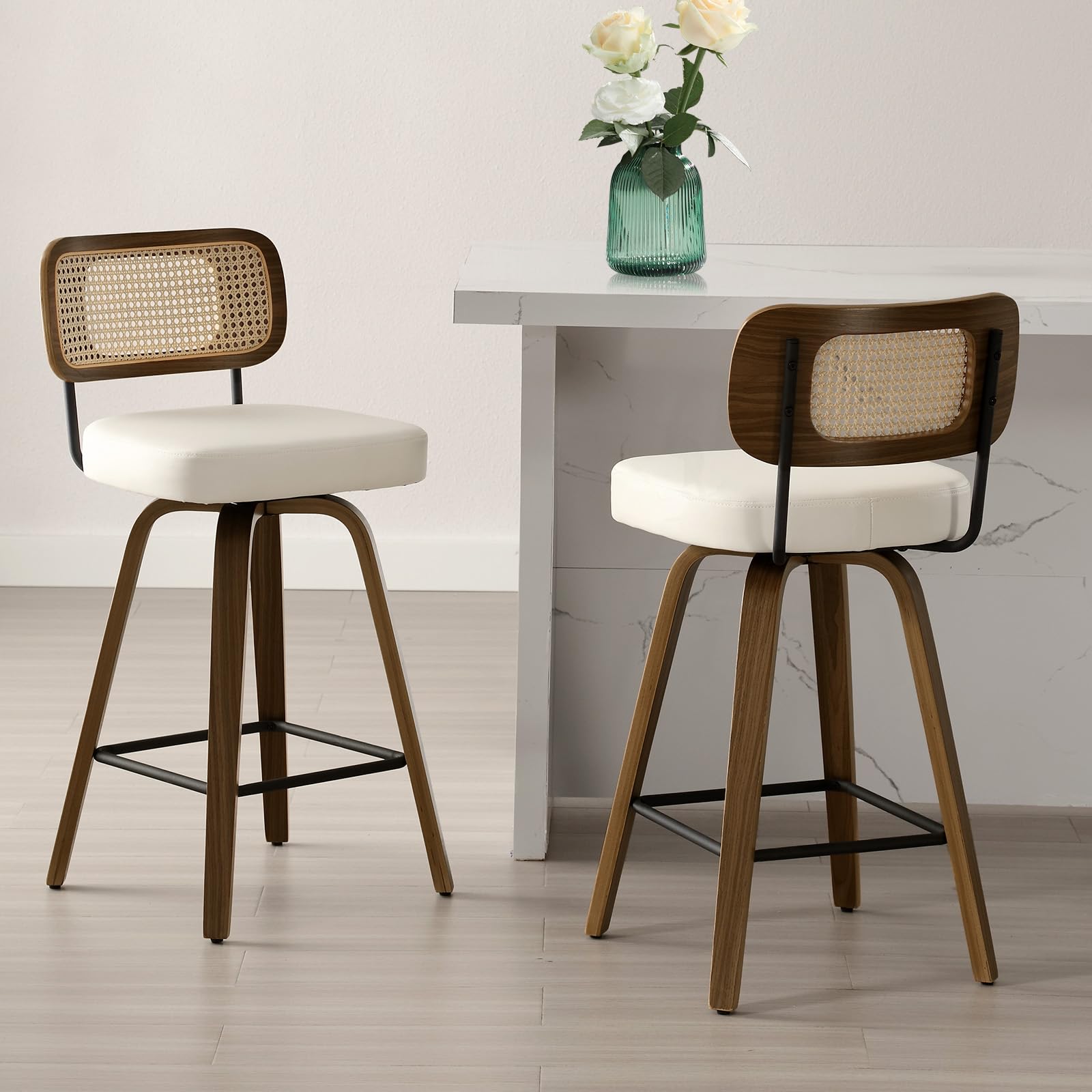 Bekrvio 26 Inch Swivel Counter Height Bar Stools Set of 2 in Cream White