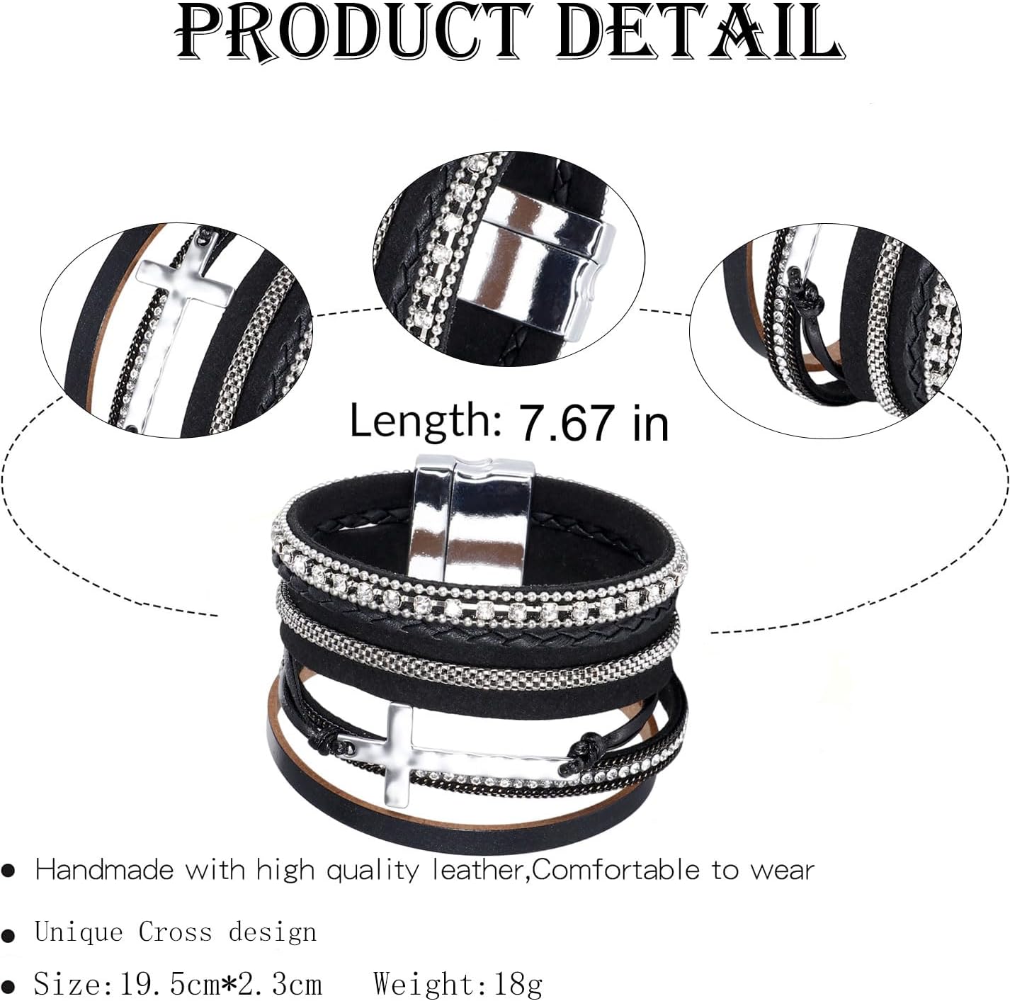 Cross Bracelets Leather Wrap Bracelets for Women Trendy Layered Clasp Bangle Cuff Stacked Bracelet Jewelry Birthday Christmas