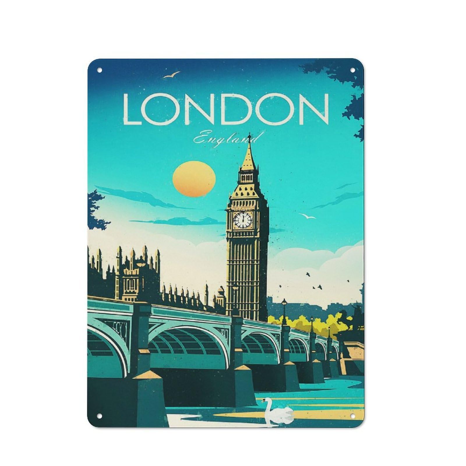 Junmoney London Big Ben Travel Vintage Metal Plaque 40X30cm, Bistro Wall Plaque For Coffee Bar, Kitchen, Bistro Or Tea Corner