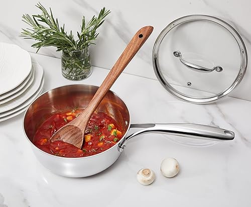 Miniatura 3 de KEAWELL K3 Premium - Cacerola de acero inoxidable de tres capas con tapa de 2 cuartos de galón, apta para inducción y horno hasta 600F,