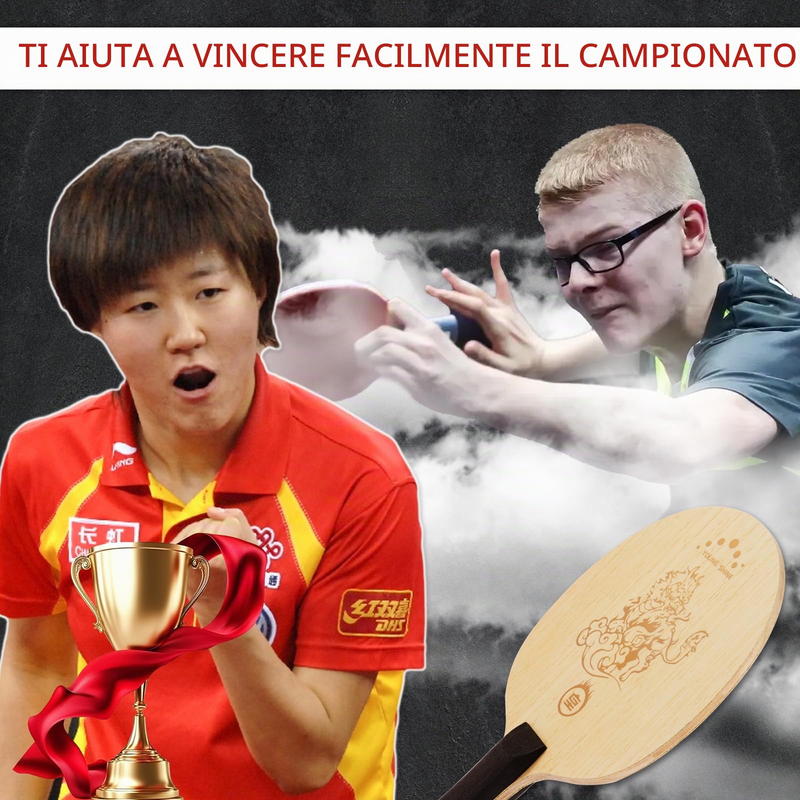YAN-Huang - Racchetta professionale da ping pong, in carbonio arilato esterno, per giocatori intermedi e avanzati o appassionati di ping pong (racchetta singola)