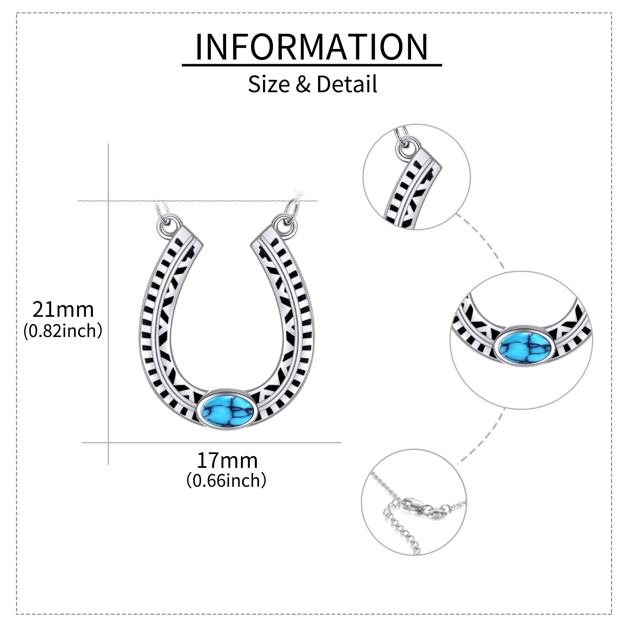 JERWLI Hufeisen Kette 925 Sterling Silber Türkis Western Hufeisen Anhänger Halskette Pferde Schmuck Geschenke für Damen Frauen Mädchen Pferde Liebhaber