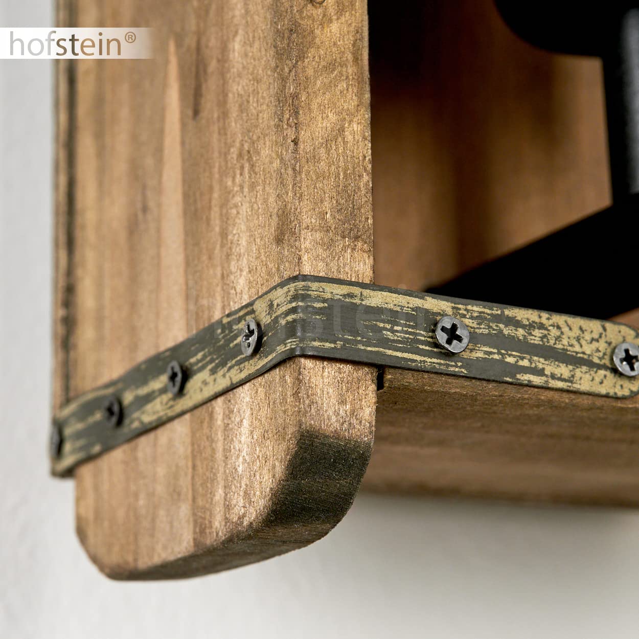 Wandleuchte Avestruz, Vintage Wandlampe aus Metall/Holz in Schwarz/Natur, 1-flammig, 1x E27, Wandspot im angesagten Retro Design aus Echtholz, ohne Leuchtmittel