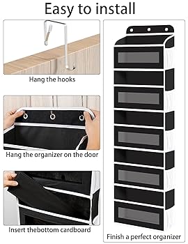 TAHAVICE 2 Pack Over The Door Storage Organizer With 5 Pockets 10 Mesh Side Pockets, 44 Lbs Weight Capacity Door Hanging Organizers And Storage For Bedroom,Bathroom,Nursery,Pantry,Dorm(Black