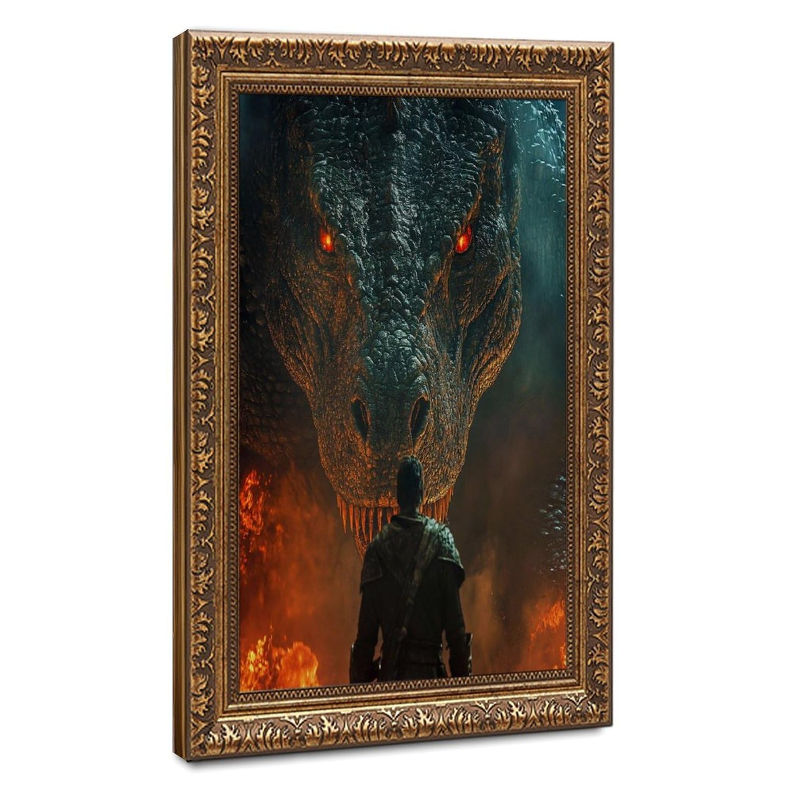 Bareronor The Battle of Dragons And Knights Canvas Poster Bedroom Decor Landscape Office Room Decor Gift 8" L X 12" W