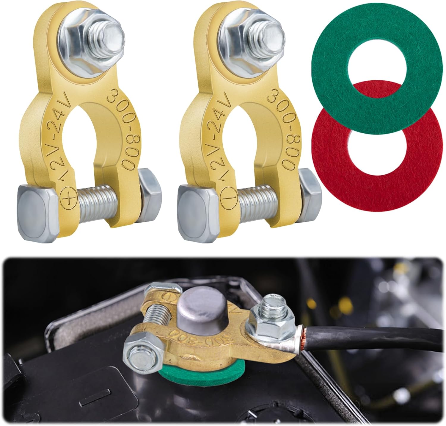 BFXM Battery Terminal Connectors 1 Pair, Battery Post Terminals Brass, Battery Terminal Adapter with Pad for Motorcycles, Cars, Boats, Rvs, Vans, Trucks and Automotive Battery