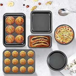 Conjunto de 6 peças assadeira antiaderente, Seguro assadeira retangular, Livre de BPA, empilhável, Lavável na máquina de lavar louça, Material de aço carbono, Resistente ao calor até 232°