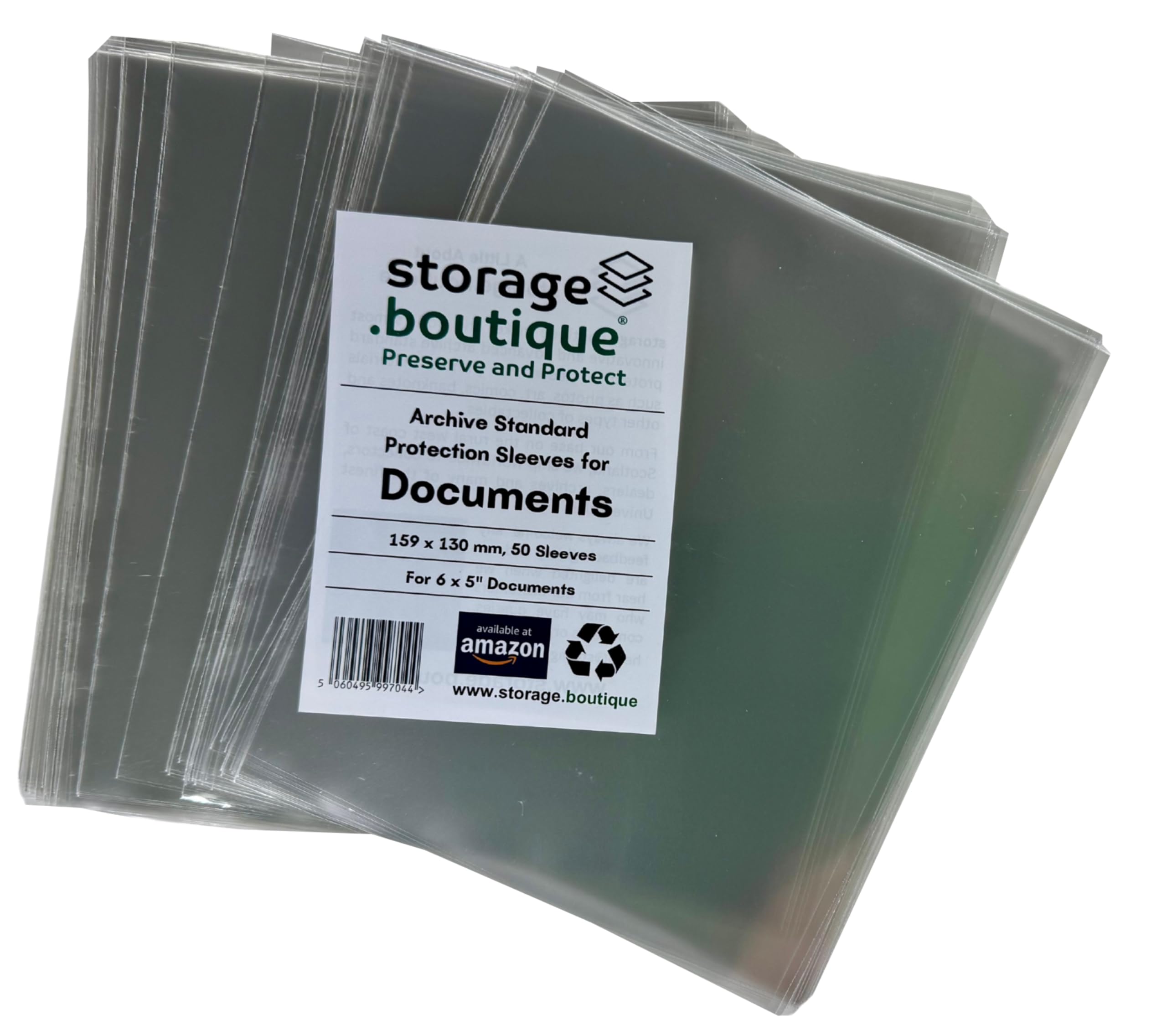 storage.boutique Document/Paper Ephemera Protection Sleeves, Archive Standard, Acid Free, 6 x 5 inches, 159x130 mm, 50