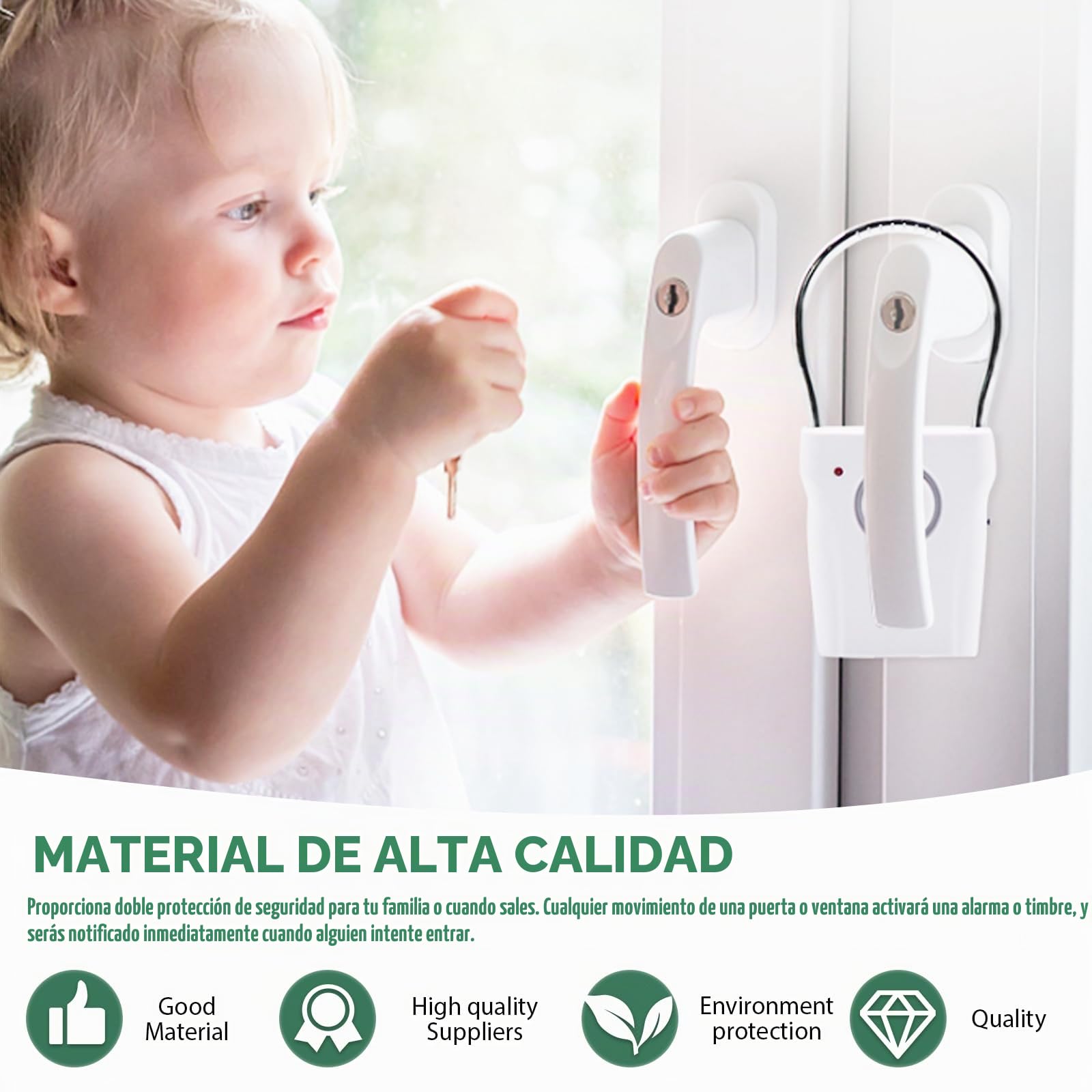 2 piezas de alarma de manija de puerta, alarma antirrobo inalámbrica de 120 dB, sensor táctil y de vibración para puerta y ventana, alerta de seguridad para casa, hotel de viaje, autocaravana, color