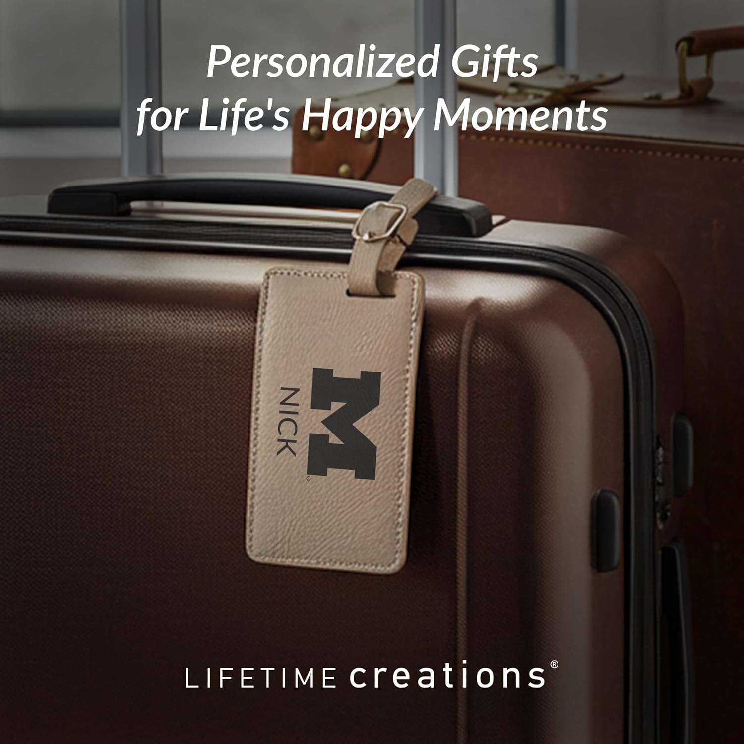 Lifetime Creations Pair (2) Personalized Michigan Wolverines Luggage Tags (Gray) - Officially Licensed, Vegan Leather Gift for Graduation, Father's Day, Football Fan