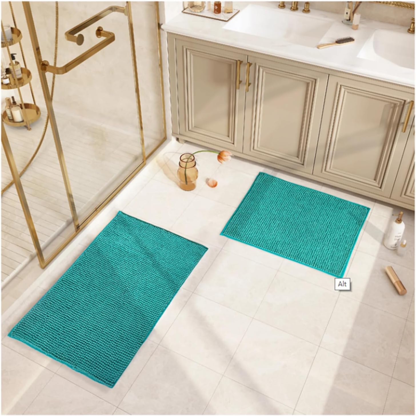 Civkor Teal Bathroom Rugs, Chenille Bathroom Rugs Sets 2 Piece with Non Slip Backing, Bath Mats 31x20+24x16 Inch High Absorb Water Turquoise Bath Rugs, Quick Dry and Easy Clean