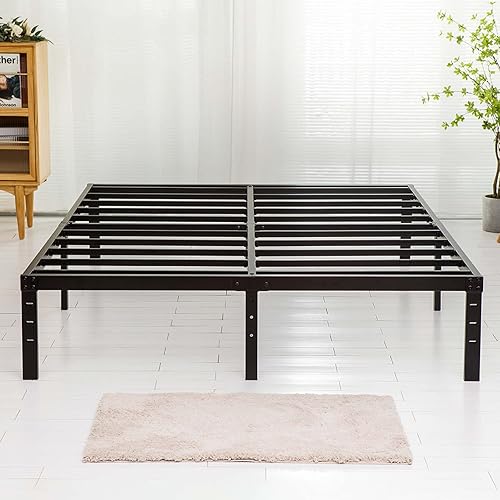 Miniatura 1 de Wulanos Marco de cama tamaño Queen con soporte de listones de acero resistente y duradero no necesita somier marco de plataforma de metal resistente