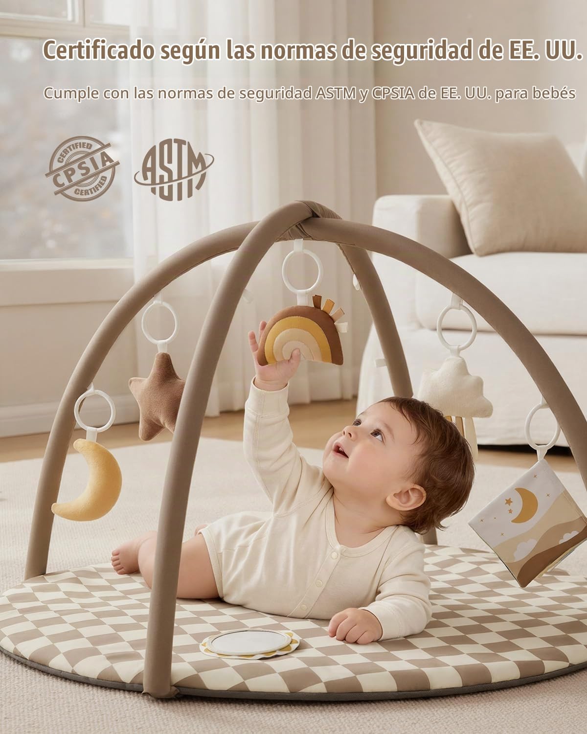 Blissful Diary Gimnasio Bebe Con Arco Desmontable, Manta Actividades Bebe De Forma De Hoja Con 6 Juguetes - Desarrollo Sensorial Y Motor Progresivo, Regalo Para Bebés, Topo Cuadros