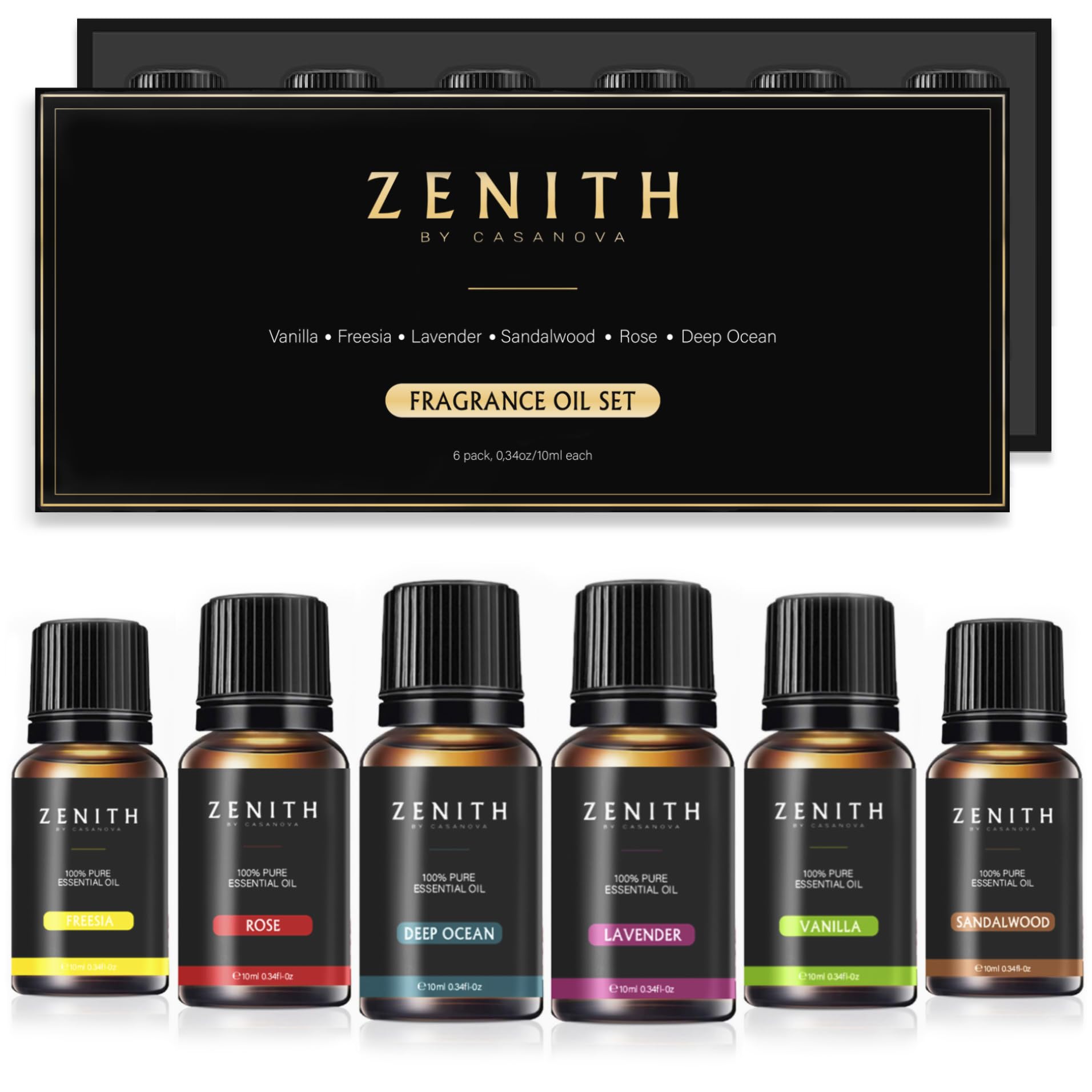 ZENITH® - Juego De 6 Aceites Esenciales Para Humidificador 10ml Aromaterapia Natural Pack Aromas Bio Difusor Perfumes Puros Hogar Velas Esencias Lavanda Sandalo Rosa Vainilla (Pack de 6, Clasico)