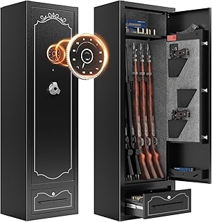 KAER 8 Gun Safe,Gun Safe for Home Rifles and Pistol,Gun Cabinet for Home Rifle and Pistols with Drawer,Gun Safe Rifle,Gun Safes & Cabinets with 3Pistol Pouch,3Gun Rack and Removable Shelf - KAER