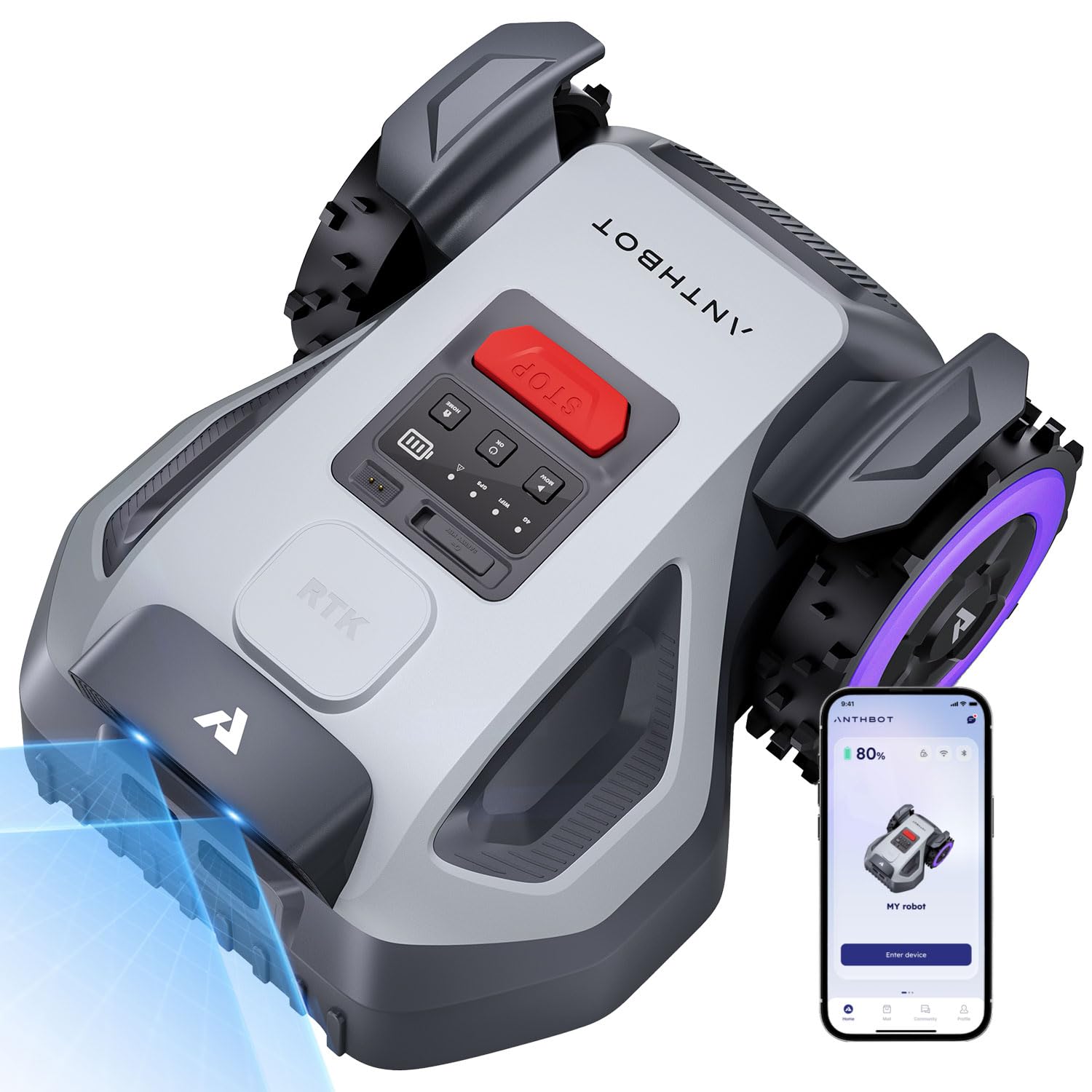ANTHBOT M5 Mähroboter ohne Begrenzungskabel, Neuer Genie mit RTK-Navigation und Dual-Vision, KI-Hindernisvermeidung, App-Steuerung, für Gärten bis 500 m² (max. 700 m²), Rasenroboter mit 45% Steigung