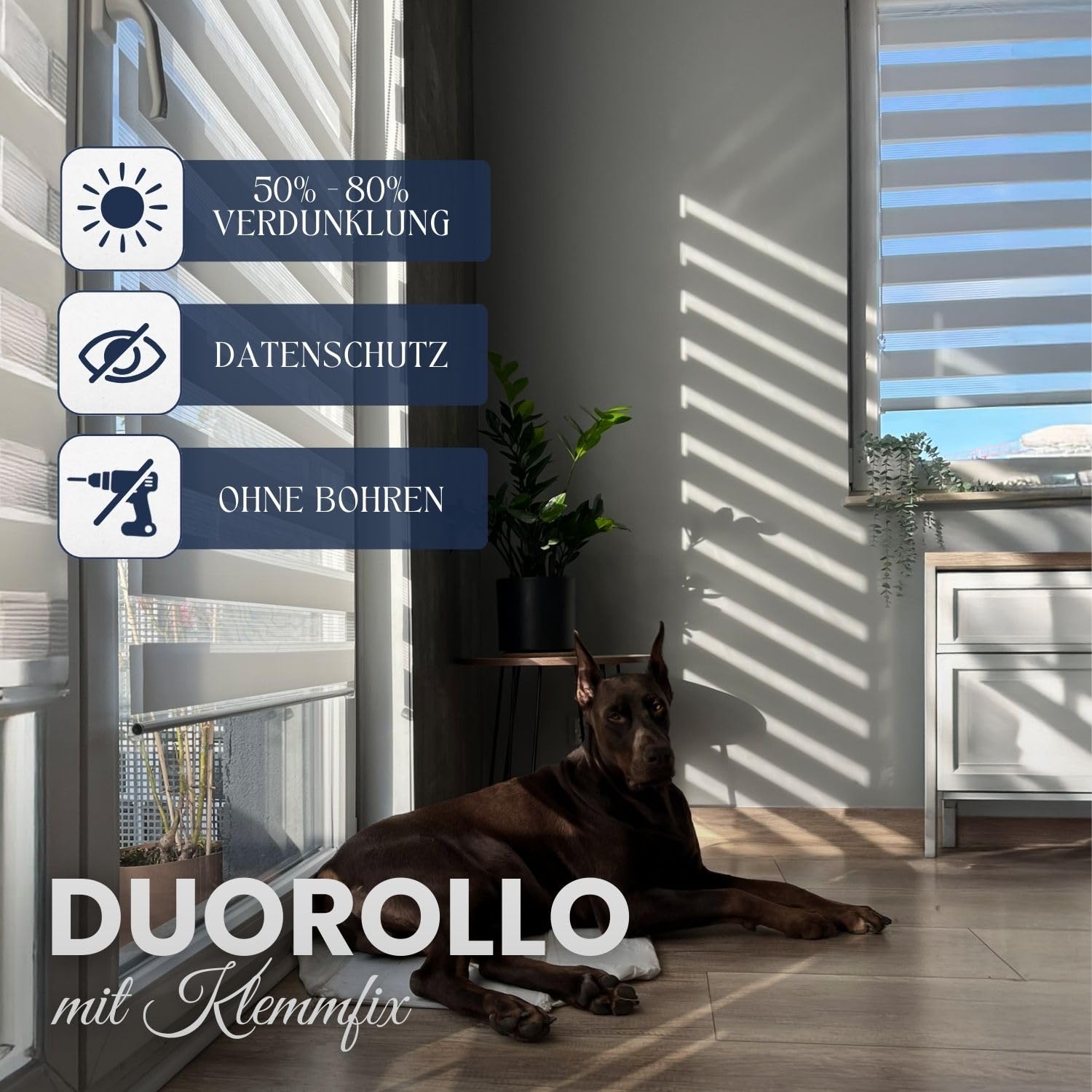 Rollmayer Doppelrollo Klemmfix ohne Bohren Klemmrollo Fensterrollo (Holzlook Gold 120 x 130 cm BxH) Duo Rollo Sonnenschutzrollo Zebrarollo Seitenzugrollo für Fenster und Tür