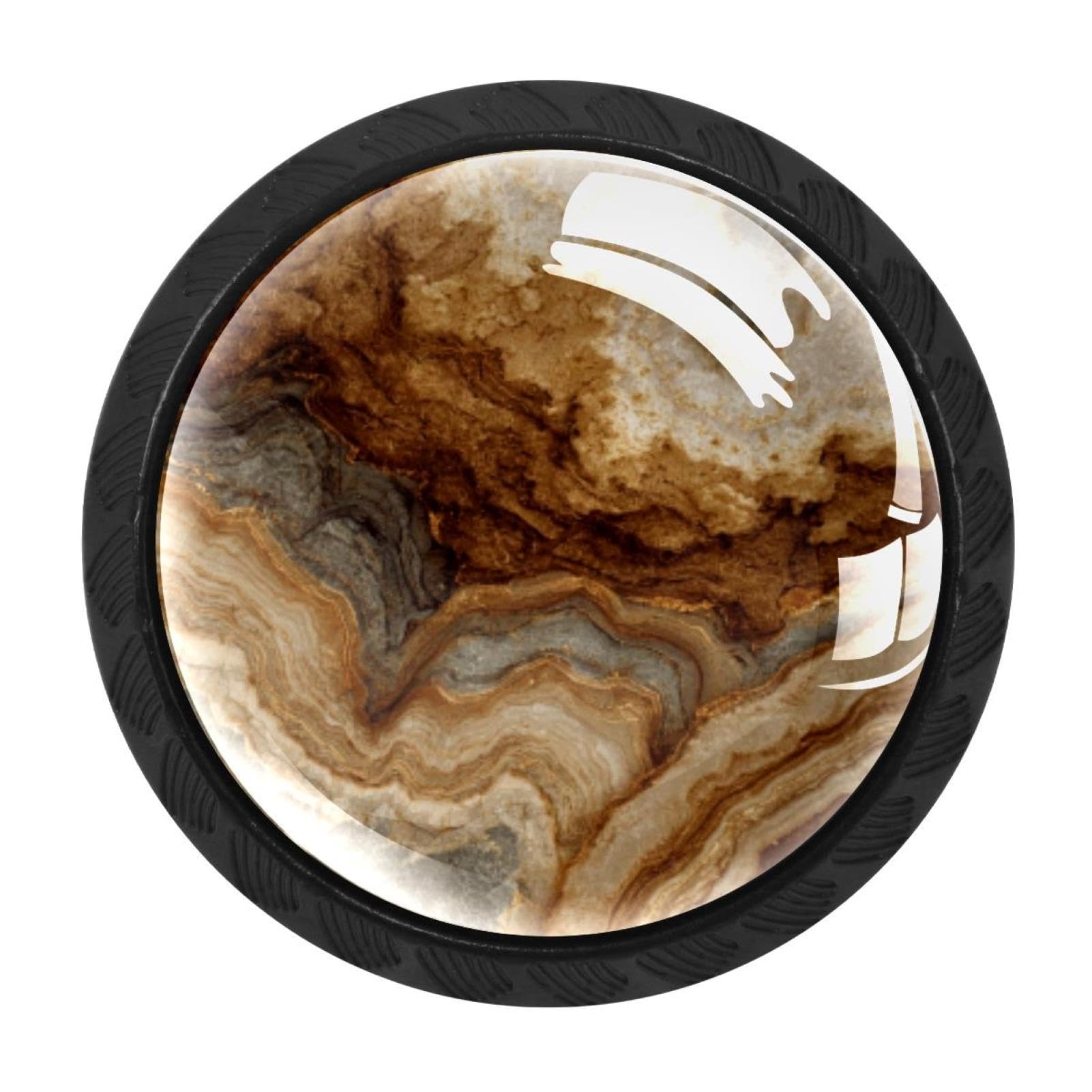 CHENZZZZ Brown Marble Texture Pattern Drawer Knobs 4 Pack Crystal Dresser Knobs 35mm Glass Cabinet Knobs for Home Office Bathroom