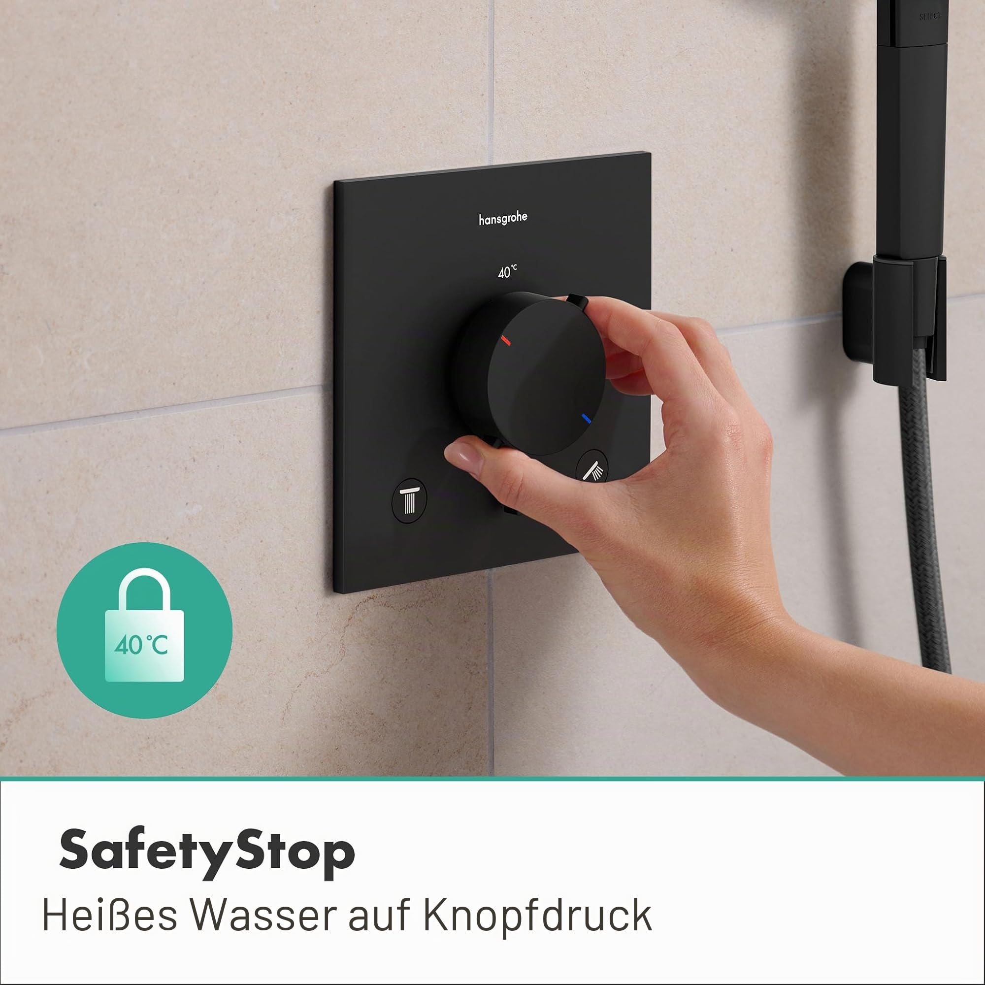 hansgrohe Ecostat Comfort E - Duschthermostat Unterputz, Duscharmatur mit Sicherheitssperre (SafetyStop) bei 40° C, Thermostat für die Dusche, Mischbatterie für 2 Verbraucher, Mattschwarz, 33711670