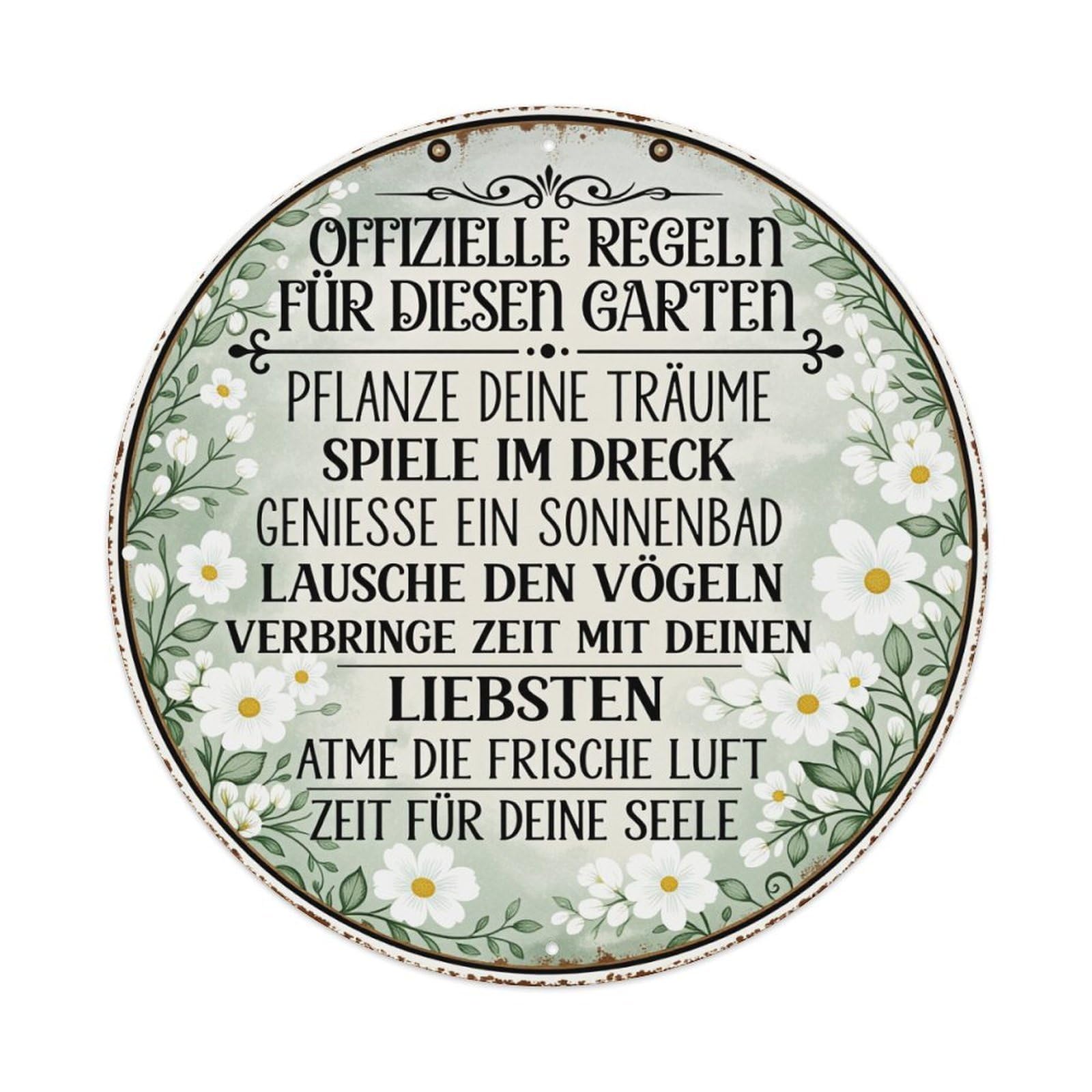 Floral Pattern With Daisies And Leaves Round Tin Sign Vintage Style Metal Sign Home Bar Garden Wall Plaque Decor Metal Poster 8x8 Inch