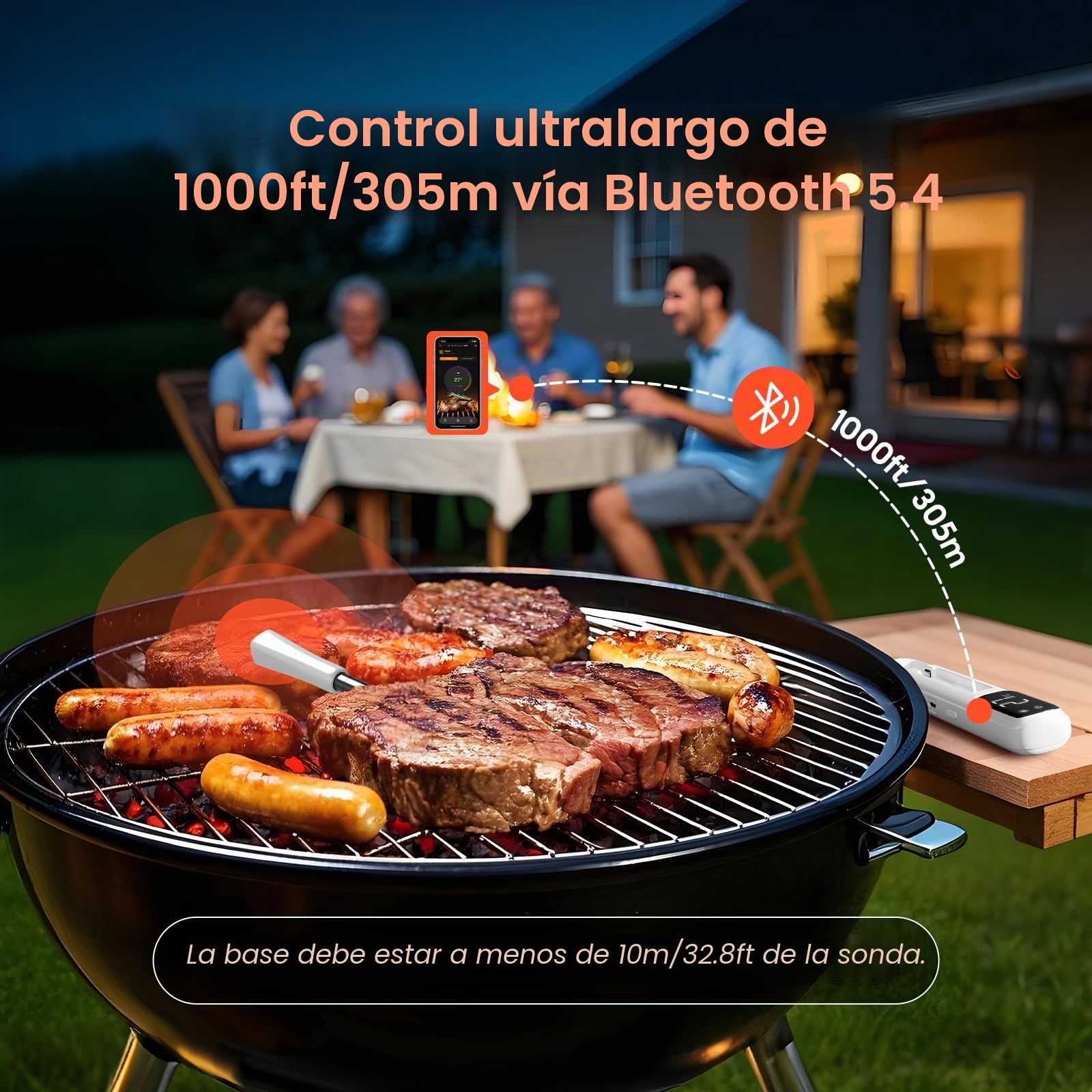 Inkbird INT-11I-B Mini termómetro de carne inalámbrico con pantalla LCD Bluetooth 5.4 con alcance de 305 m, impermeable IP67 para horno, barbacoa, ahumador, horno
