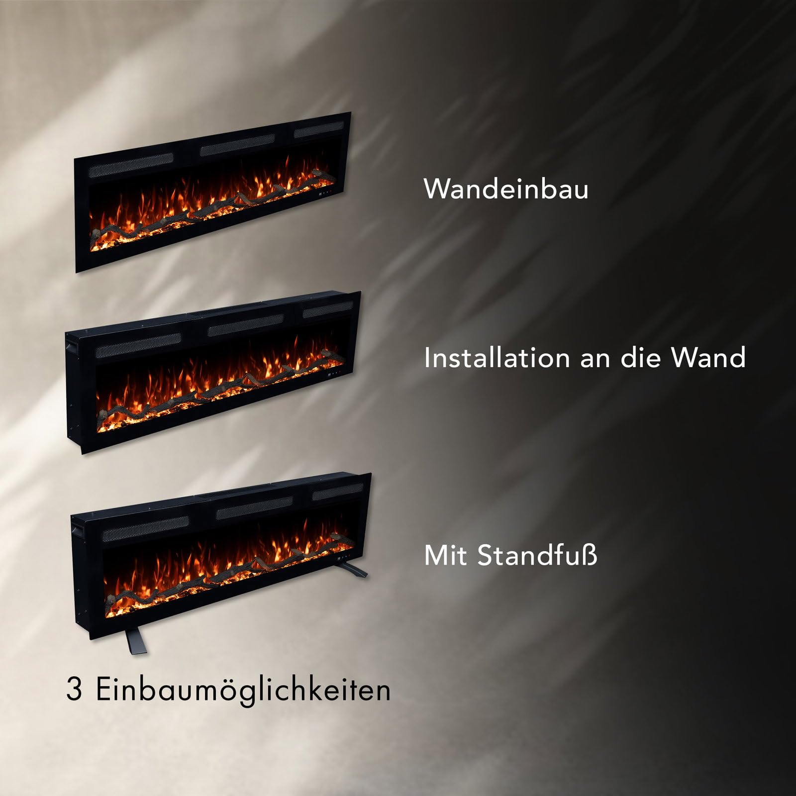 GLOW FIRE Kominek elektryczny Inside 182 z realistycznym ogniem LED 3D – ścienny kominek elektryczny z ogrzewaniem i ogniem, sterowanie za pomocą aplikacji, efekt trzaskania i timer, maks. 1800 W, 182