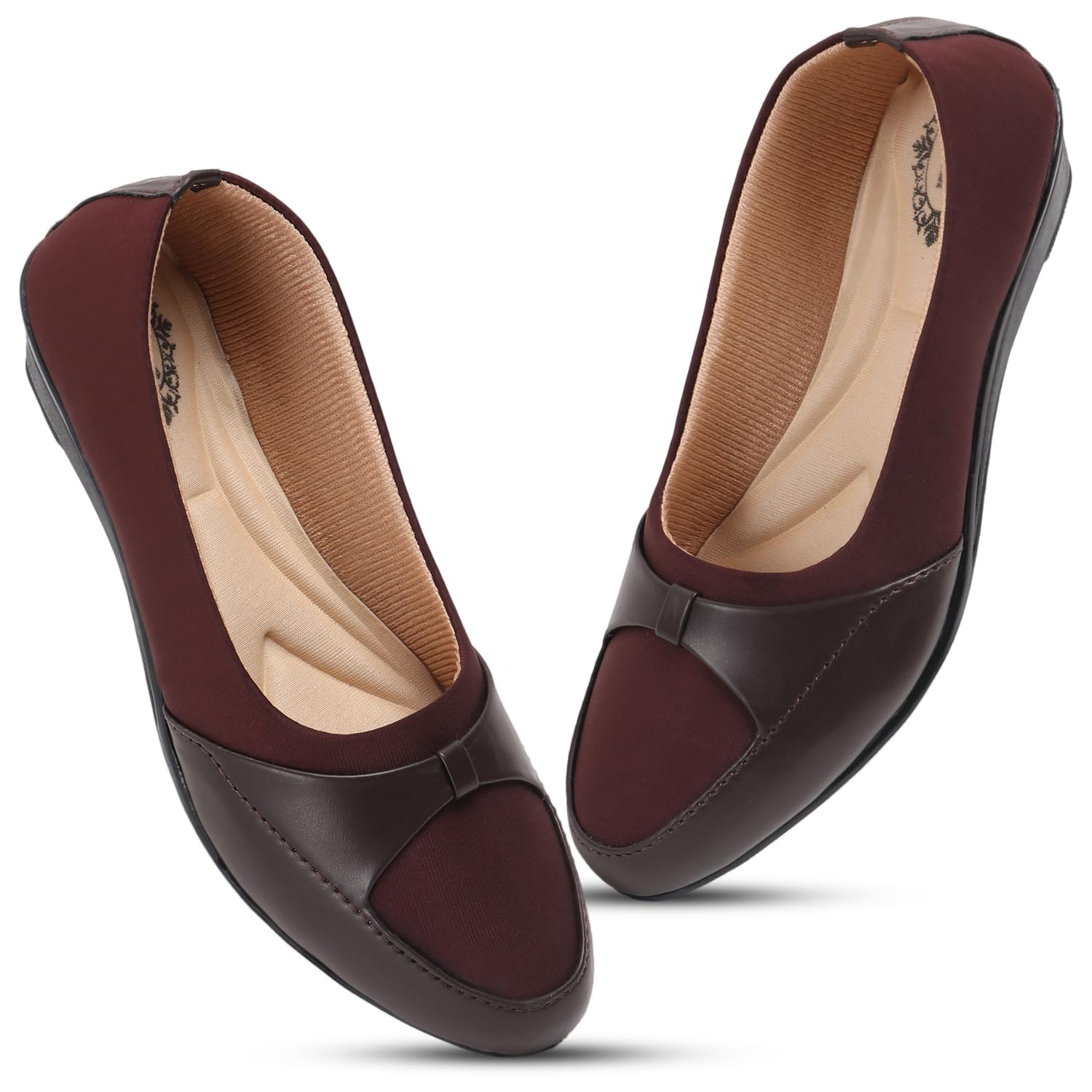 Women's Comfort Slip-On Loafers, Black Leather, Low Wedge Heel Bellies