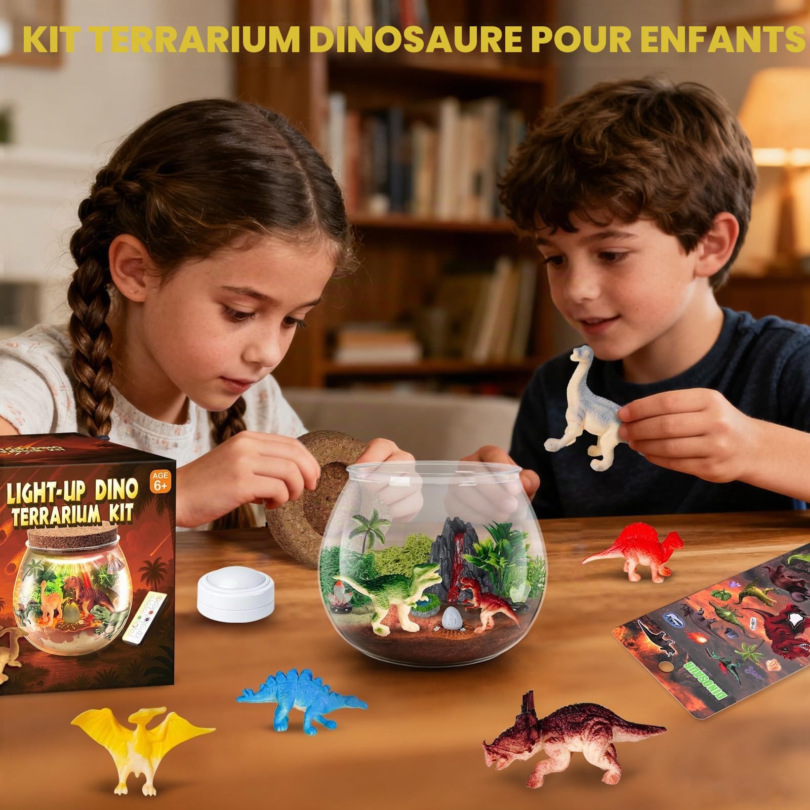 Goody King Kit Terrarium Dinosaure avec 16 Couleurs LED - Kit de Bricolage pour Enfants de 6, 7, 8, 9 Ans - Cadeau pour garçons de 4 à 12 Ans - Jouet Dinosaure à partir de 4 à 12 Ans