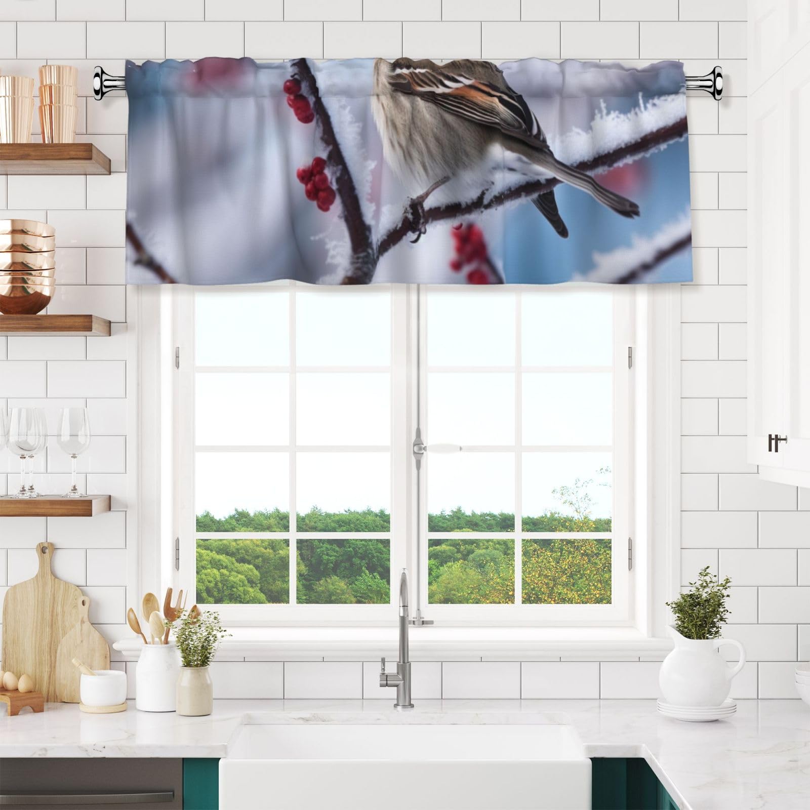 Anceky Valances Curtain for Kitchen Bird and Snow Window Valance Bedroom Curtain Topper Valance Spring Window Valance Curtains Rod Pocket 54x18 Inch