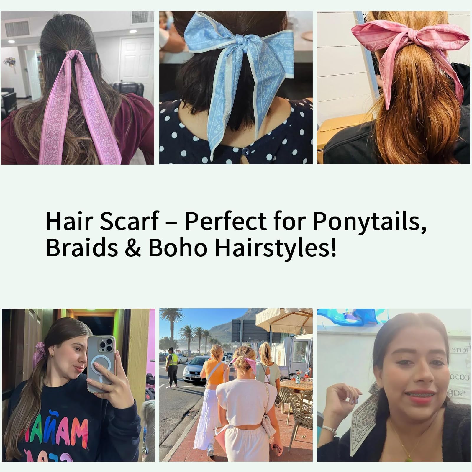 4 szt. szalik damski, bandana do włosów dla kobiet, satynowa chustka, chusta na głowę, wiązanie szyi lub głowy, stylowe akcesoria modowe, styl boho, prezenty dla kobiet (89 x 6 cm)