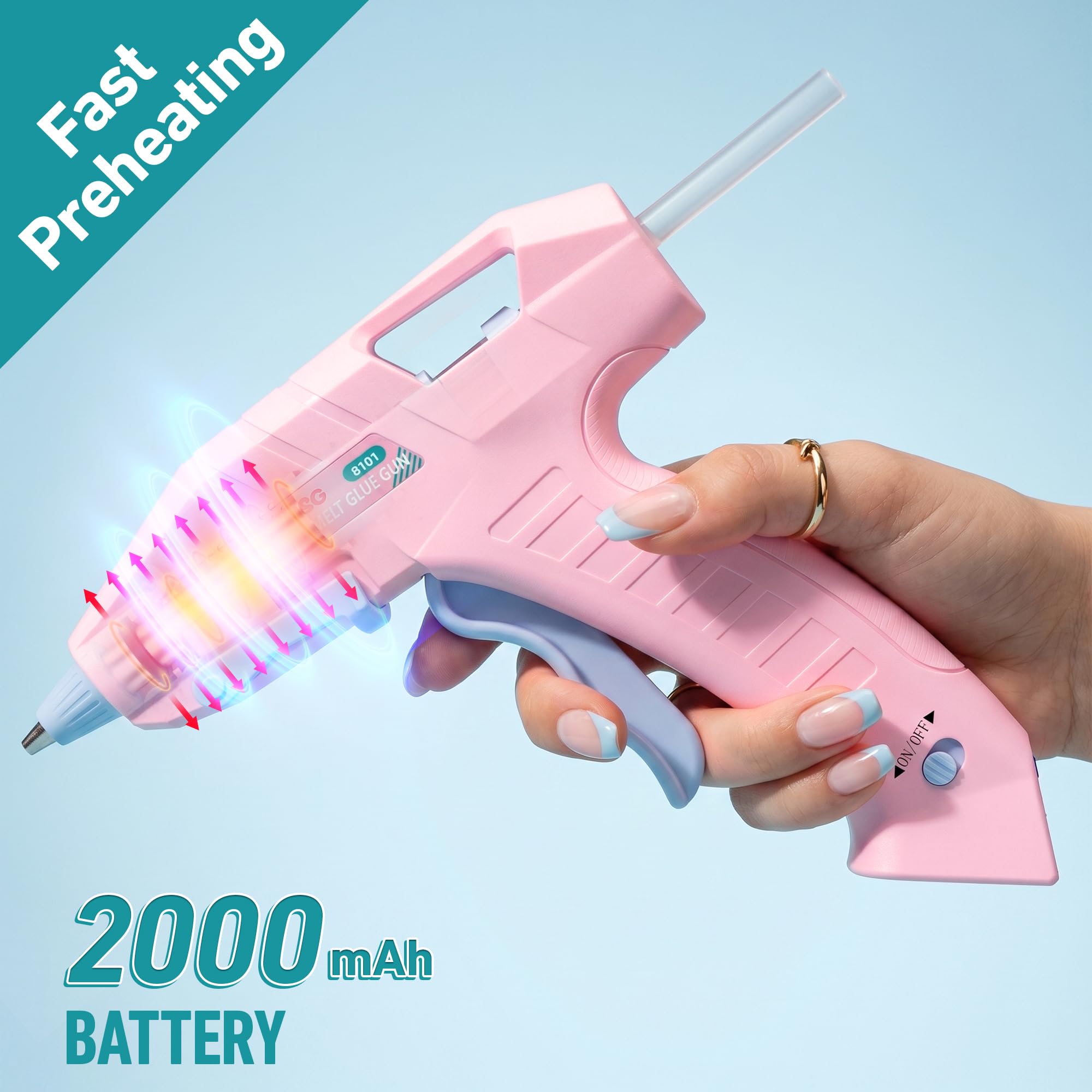 Pistola per colla a caldo senza fili, pistola per colla a caldo da 20 W con 30 bastoncini di colla premium e cavo USB-C da 1 m, batteria integrata da 2000 mAh