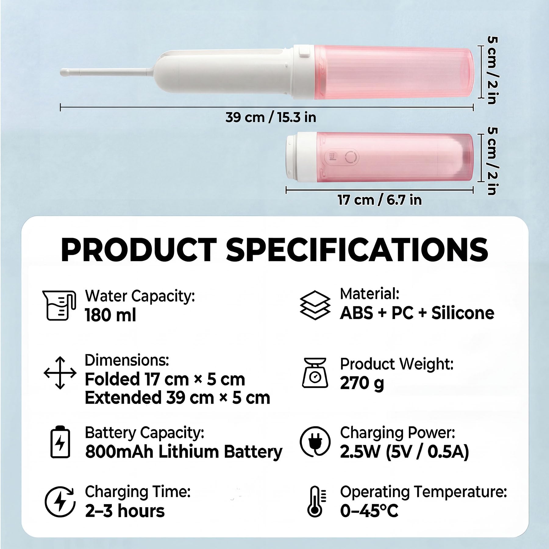 Bidé eléctrico de alta presión con pulverizador de agua portátil recargable por USB-C, bidé de viaje portátil para hombres y mujeres, higiene personal y cuidado posparto (rosa, 180 ml)