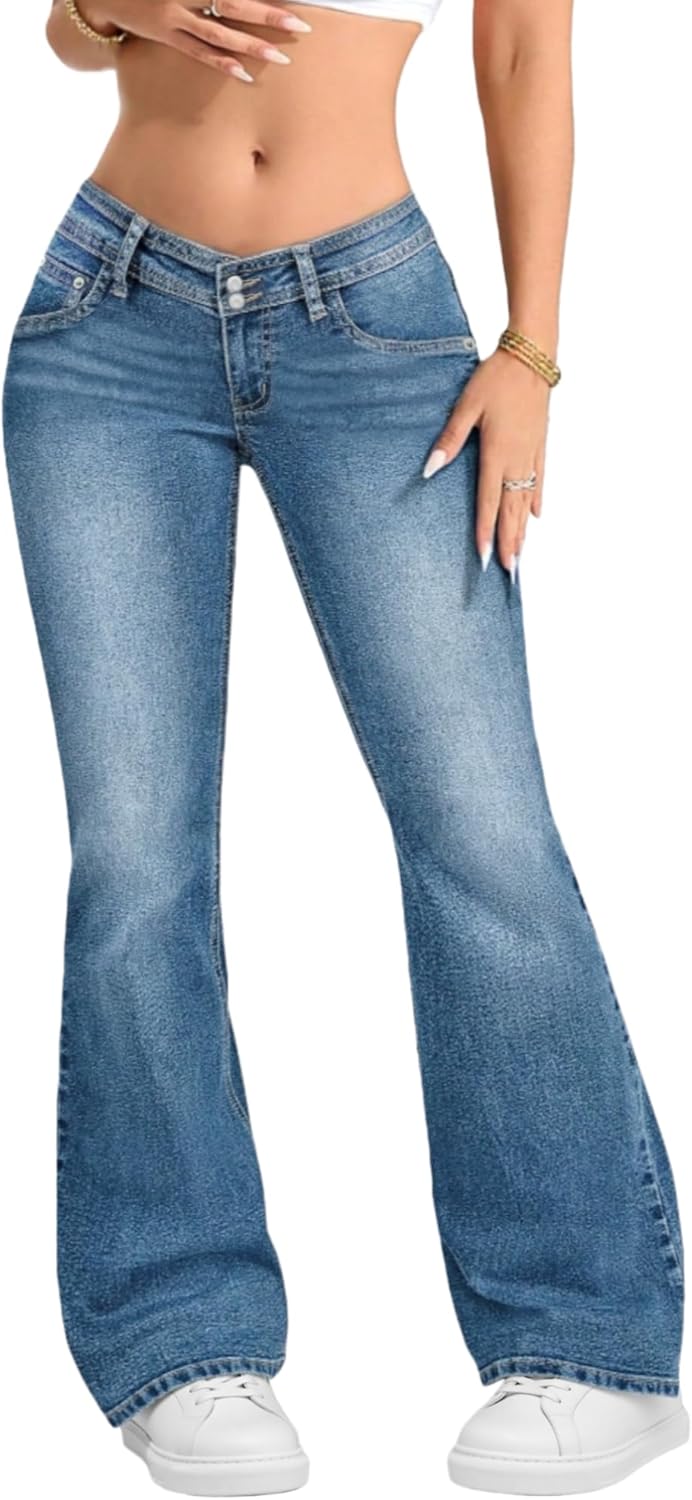 Strech Low Rise Jeans for Woman Elastic Vintage Flare Denim Jeans