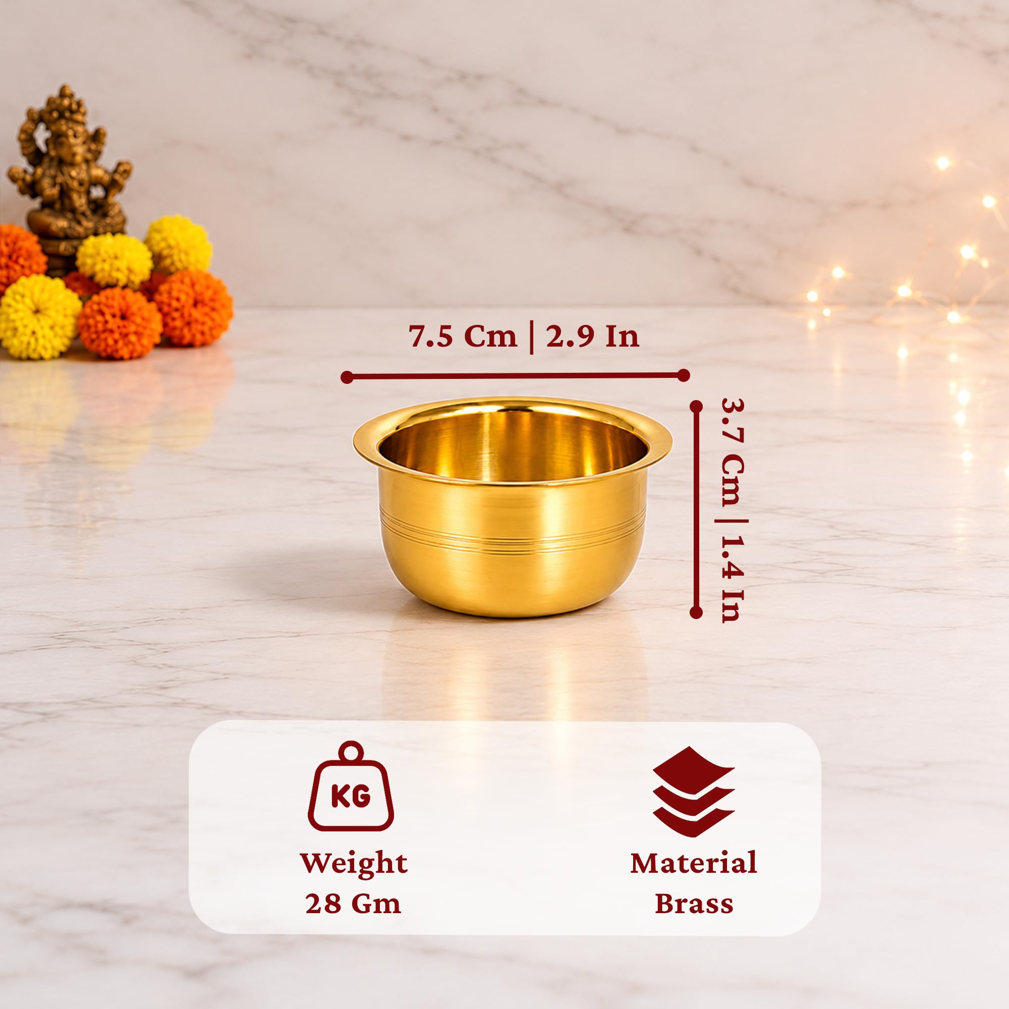 Putrika Brass Pooja Bowl|Kumkum Haldi Chandan Turmeric Sandal for Temple |Traditional Brass Pot for Akshata, Holy Water, Puja Thali|Lightweight|Puna Cup- Multipurpose Bowl(28g) 2