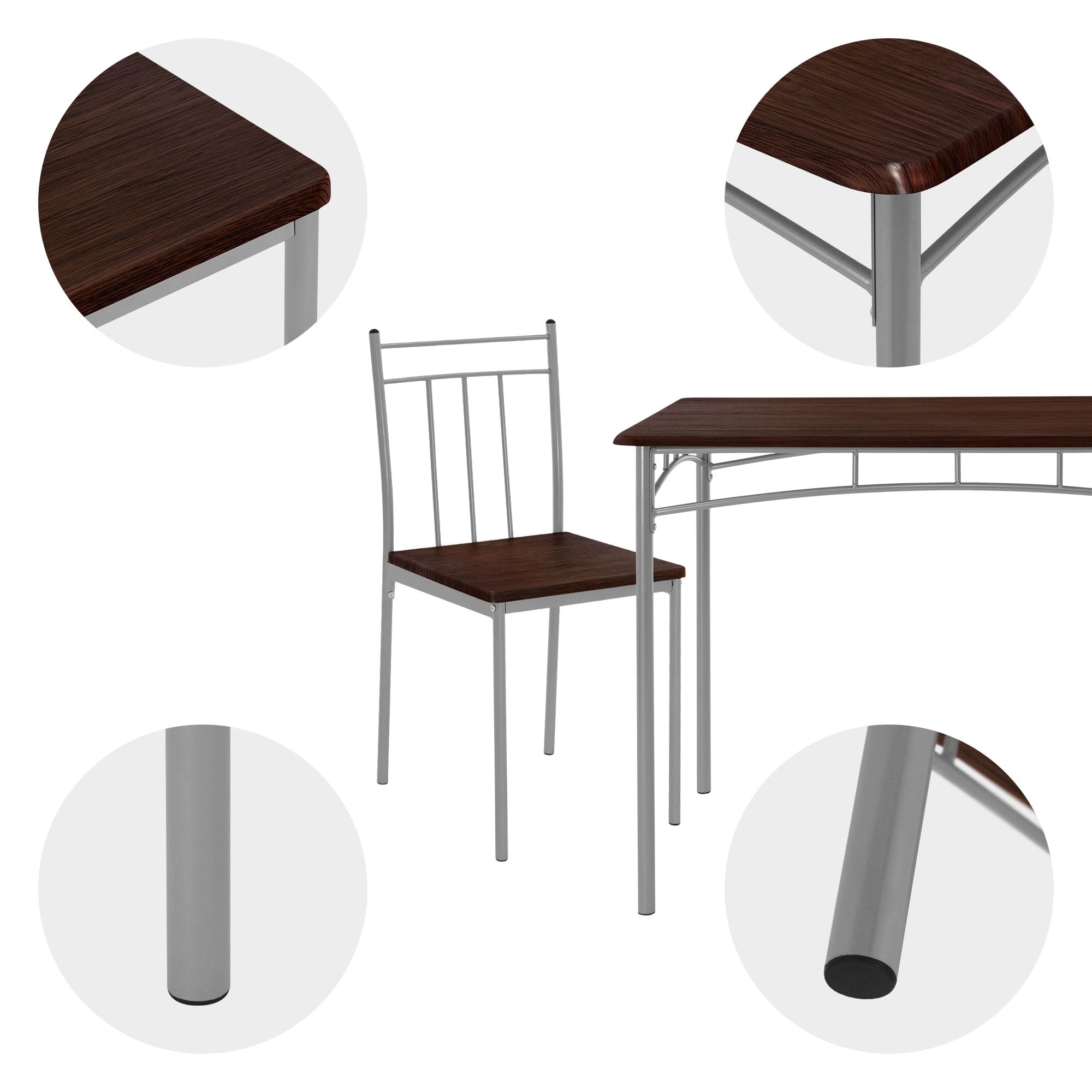 ML-Design Table de Salle à Manger avec 4 Chaises, Chêne Foncé, Set de 5 Pièces pour 4 Personnes, MDF Laminé, Pieds en Métal, Matériel de Montage Inclus, Ensemble de Meubles de Cuisine Salon
