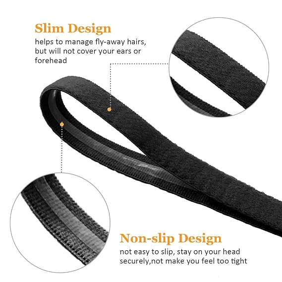 WILLBOND 12 Pcs Thin Sport Elastic Headband Non Slip Skinny Athletic Exercise Hairband Women Men Silicone Grip Hair Sweatband Yoga Workout Running Football Basketball Soccer Tennis(Black)