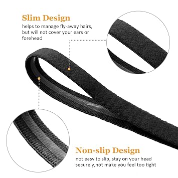 WILLBOND 12 Pcs Thin Sport Elastic Headband Non Slip Skinny Athletic Exercise Hairband Women Men Silicone Grip Hair Sweatband Yoga Workout Running Football Basketball Soccer Tennis(Black)