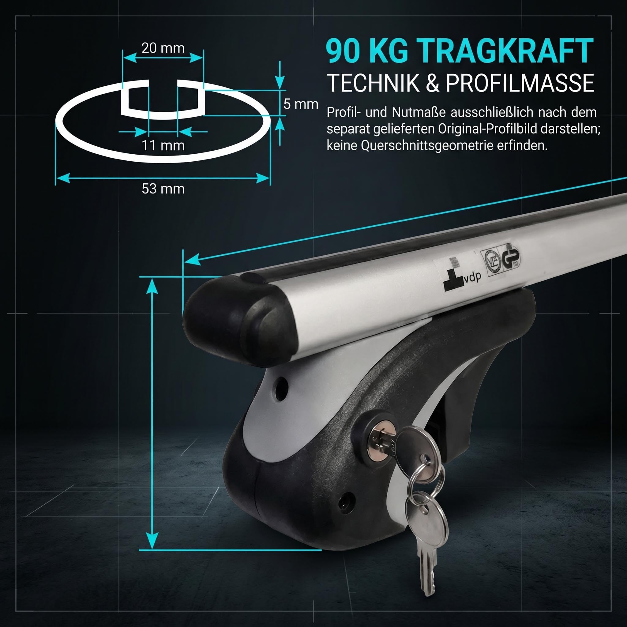 Dachgepäckträger Auto 135cm - Dachträger Universal VDP-R-005 | Auto Dachträger offene Reling | Dachträger für Reling abschließbar | Aluminium Grundträger Dachreling bis 90kg